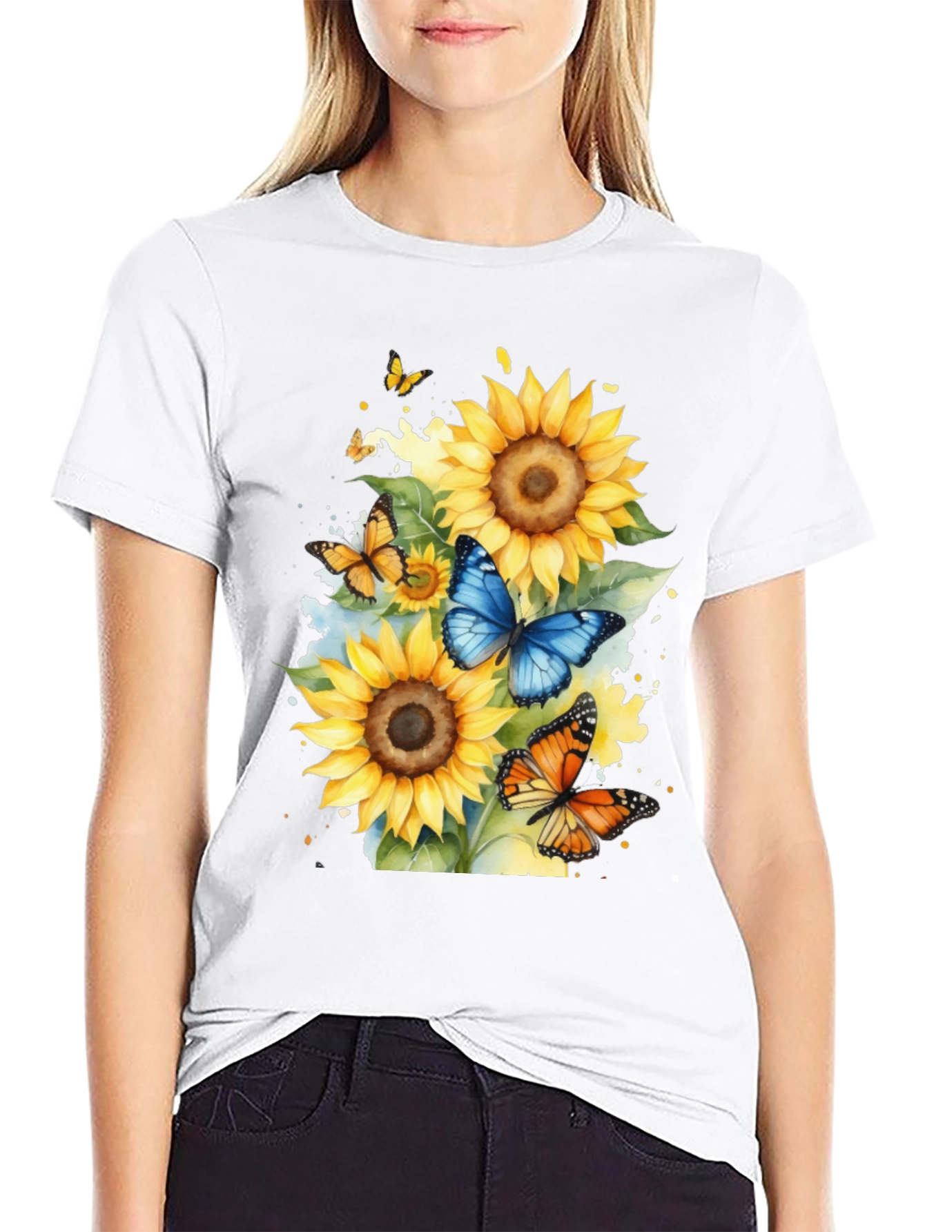 Black Sunflower Butterfly Graphic Tee view 9