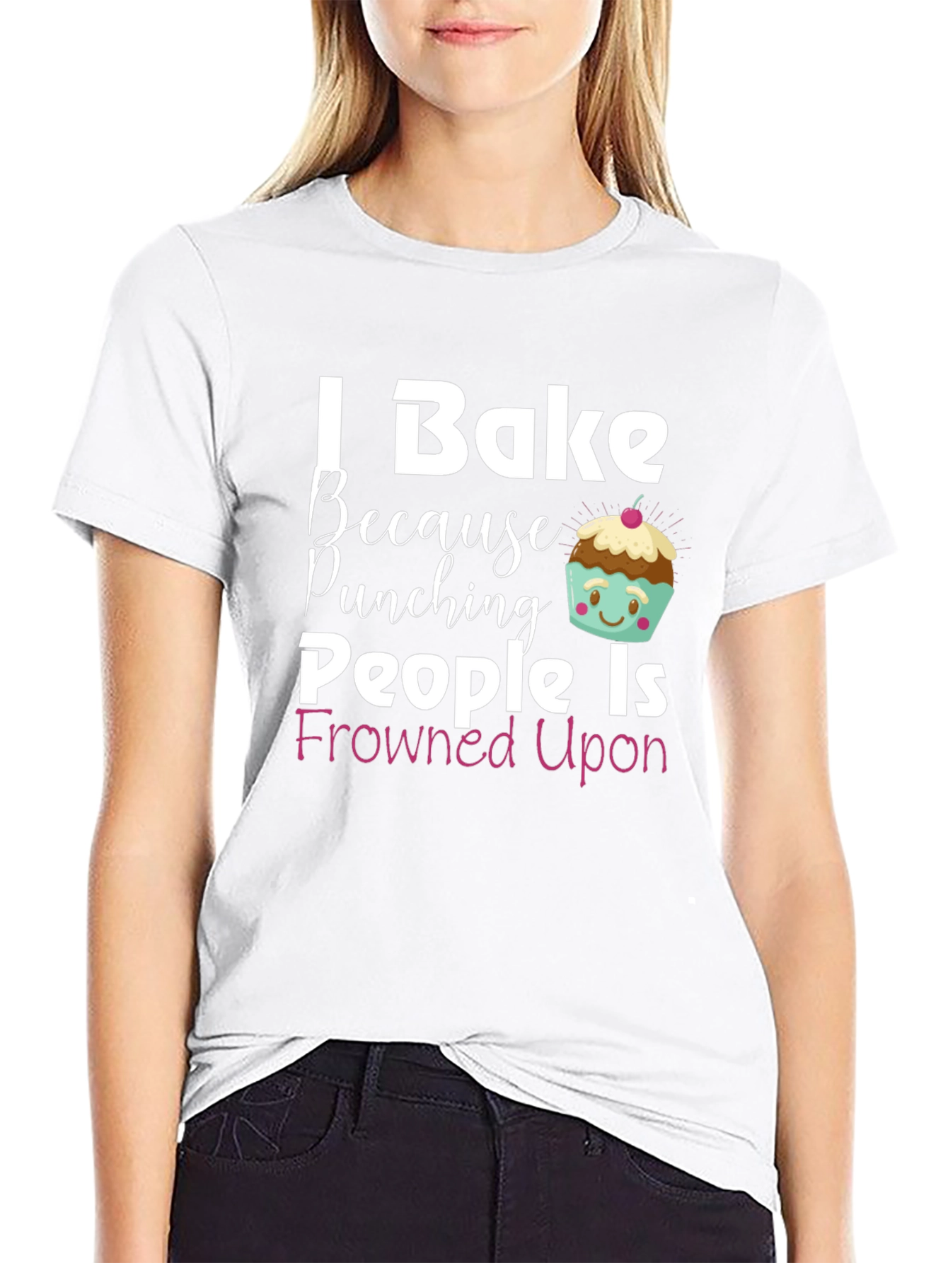 Black I Bake Because Punching People Is Frowned Upon T-Shirt view 9