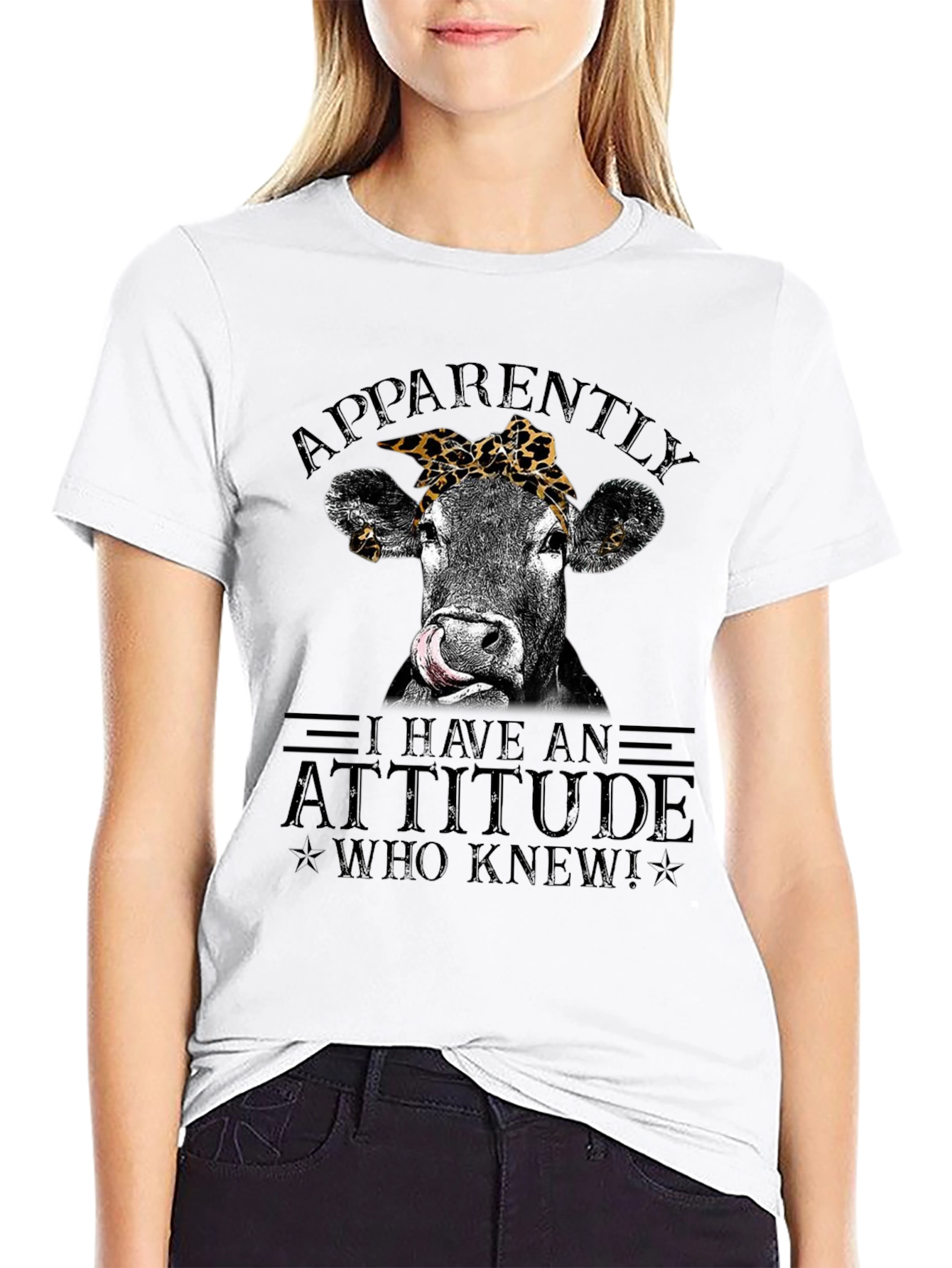 Black Funny Cow Attitude Graphic T-Shirt view 9
