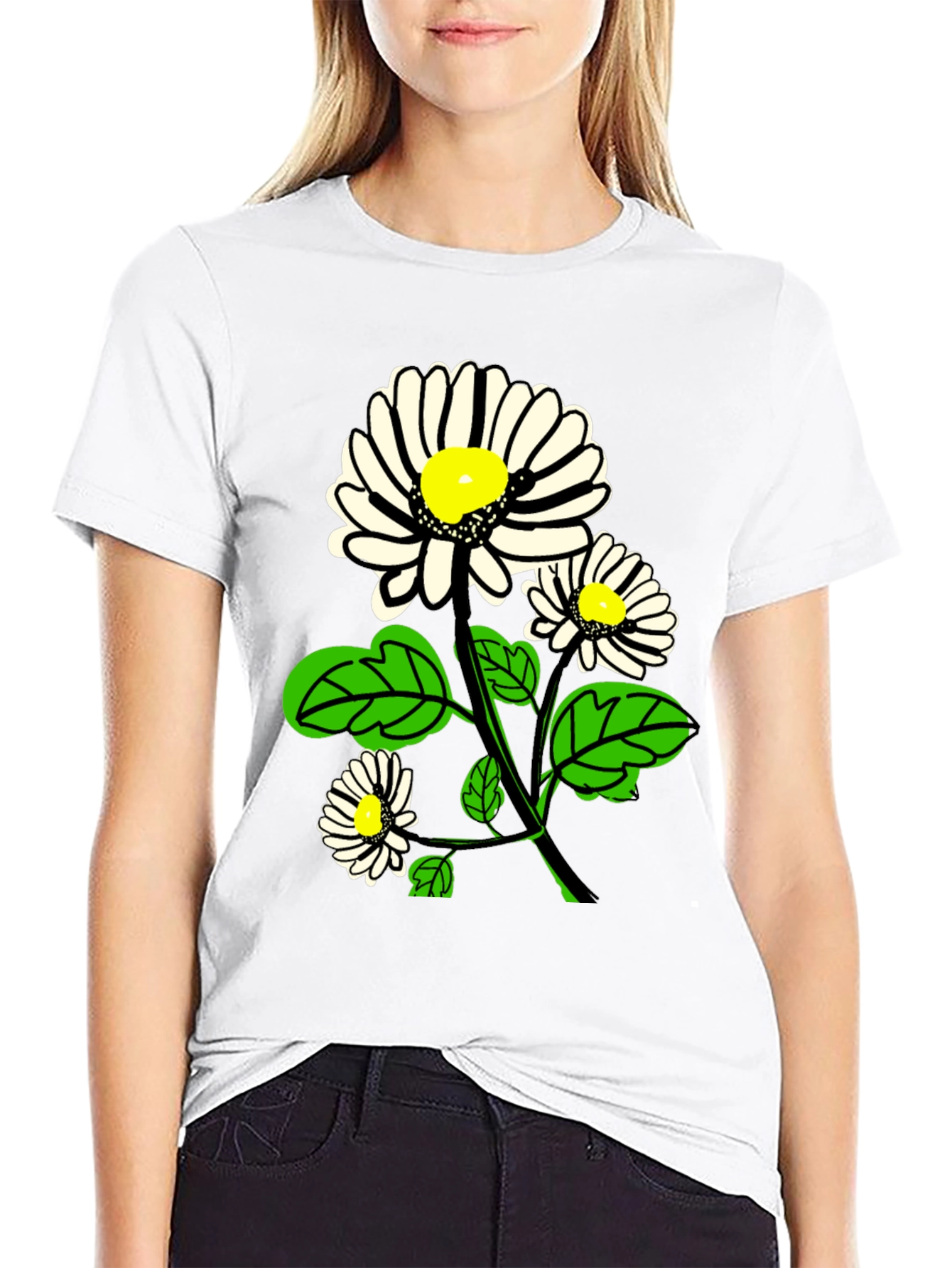 Black Daisy Graphic Print Black T-Shirt view 9