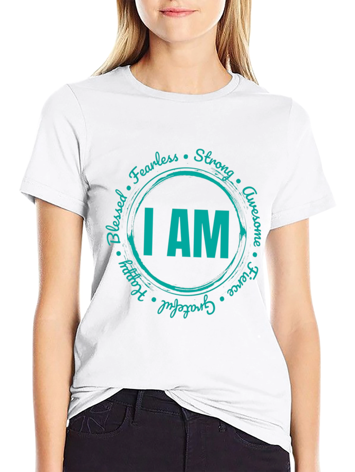 Black I AM Graphic Print Crew Neck T-Shirt view 9