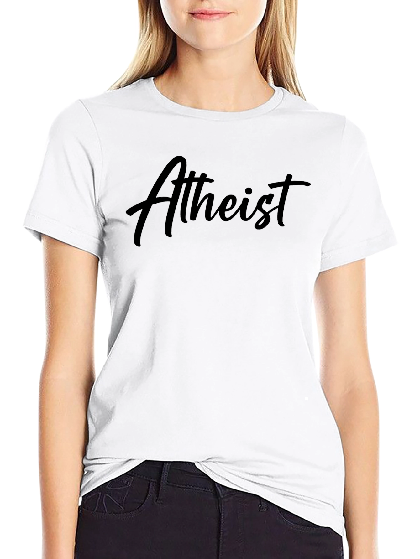 Black Atheist Statement T-Shirt - Black Crew Neck view 9
