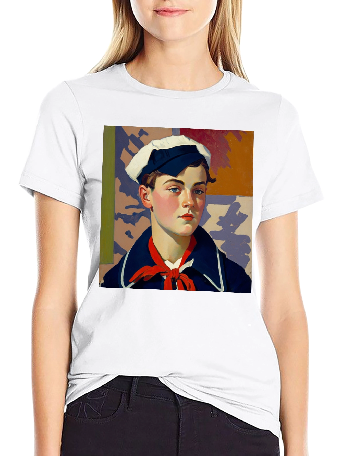 Black Vintage Sailor Portrait Black T-Shirt view 9