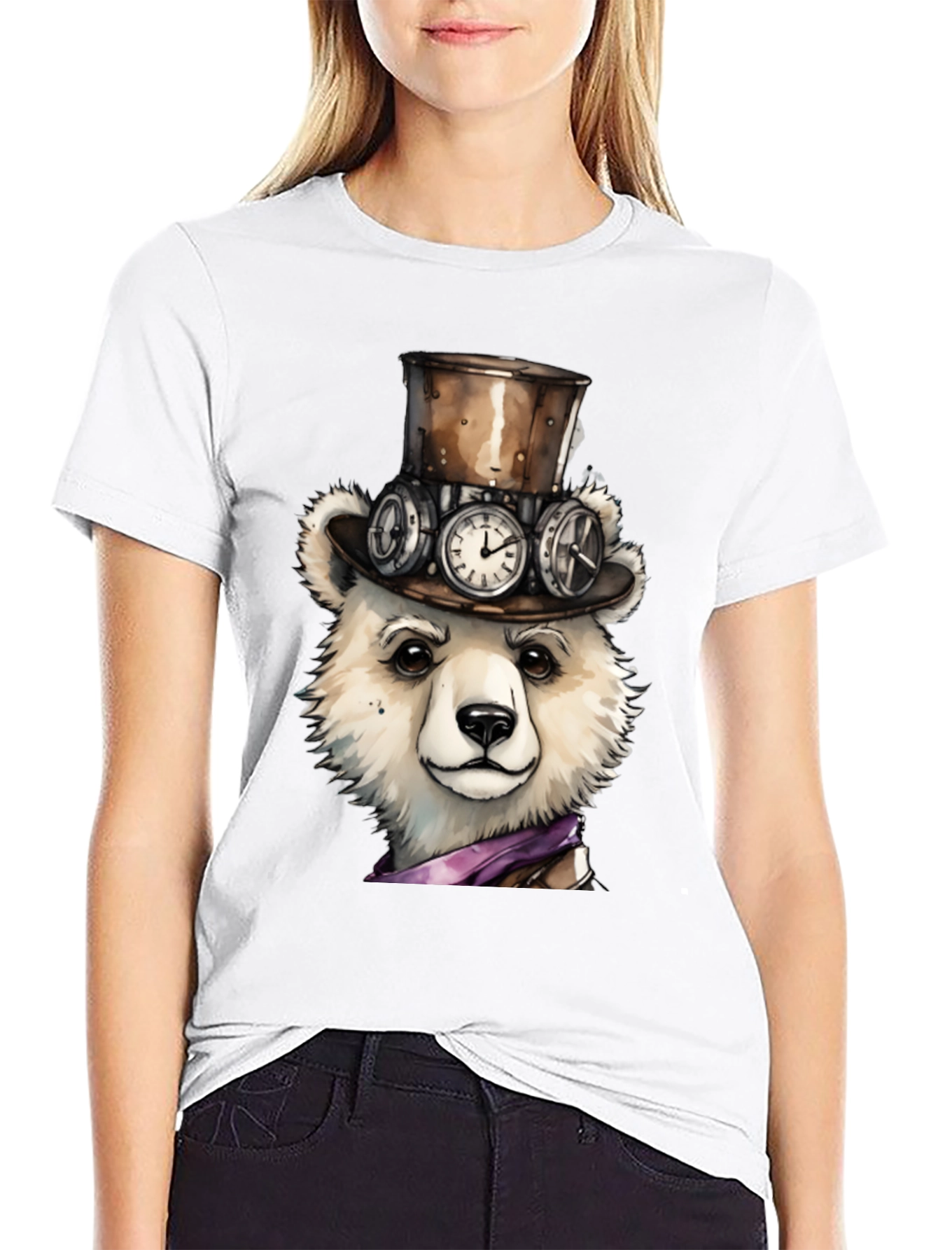 Black Steampunk Polar Bear Graphic Tee view 9