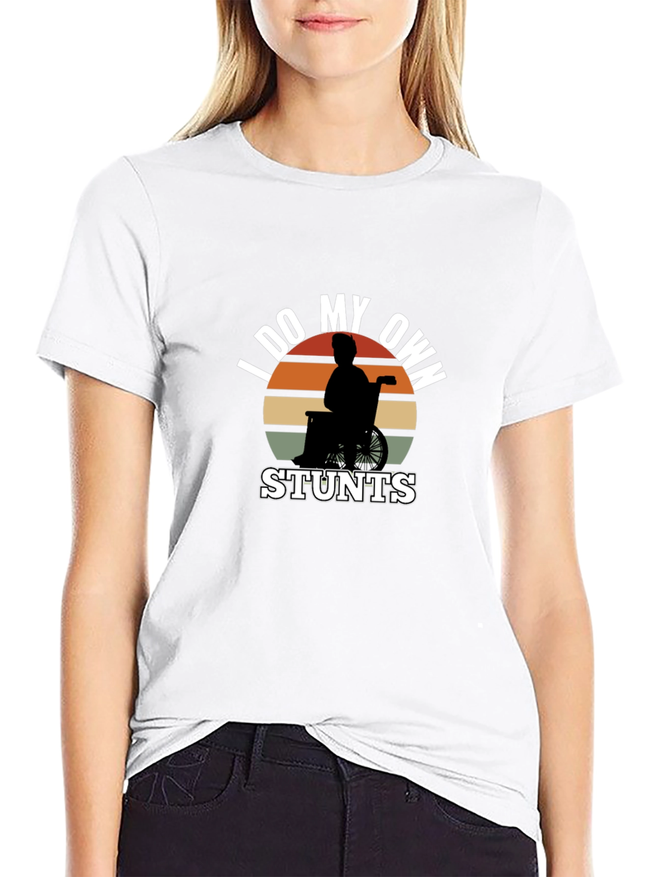 Black Funny I Do My Own Stunts Wheelchair T-Shirt view 9