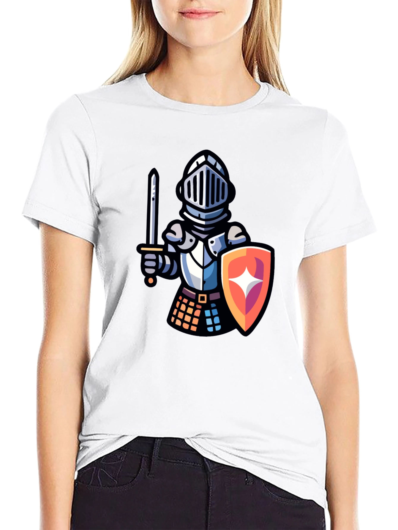 Black Knight Cartoon Graphic T-Shirt - Black Crew Neck Tee view 9