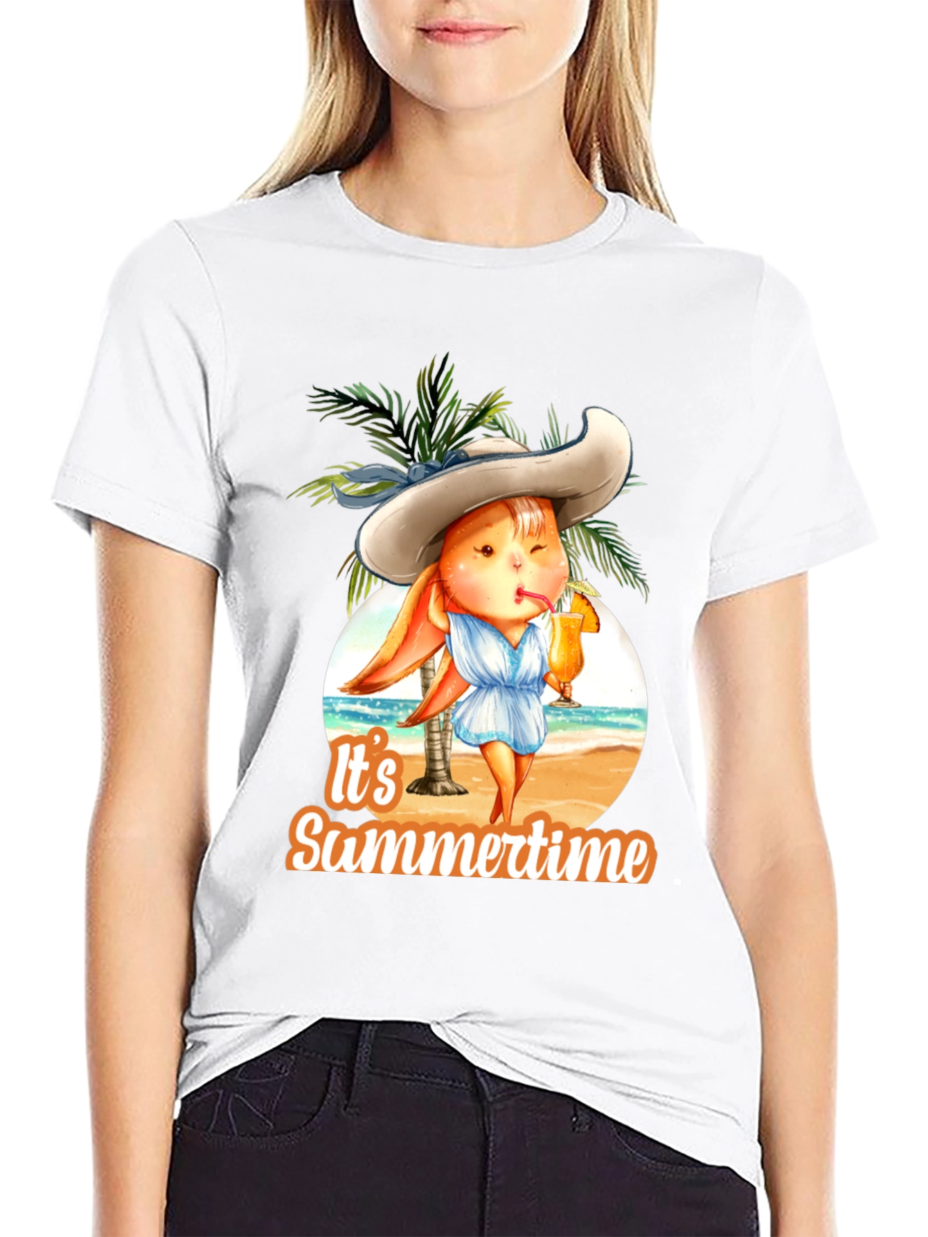 Black Summer Bunny Graphic Tee - Relaxed Beach Vibes view 9