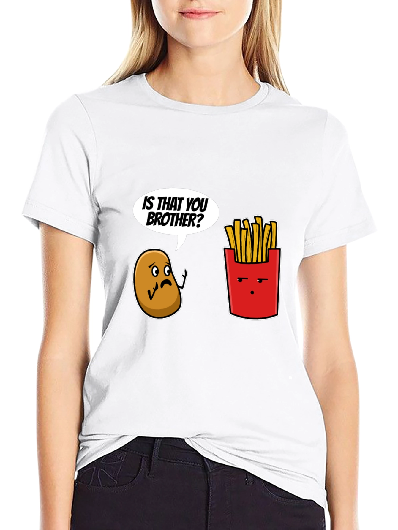 Black Funny Is That You Brother Potato & Fries Graphic Tee view 9