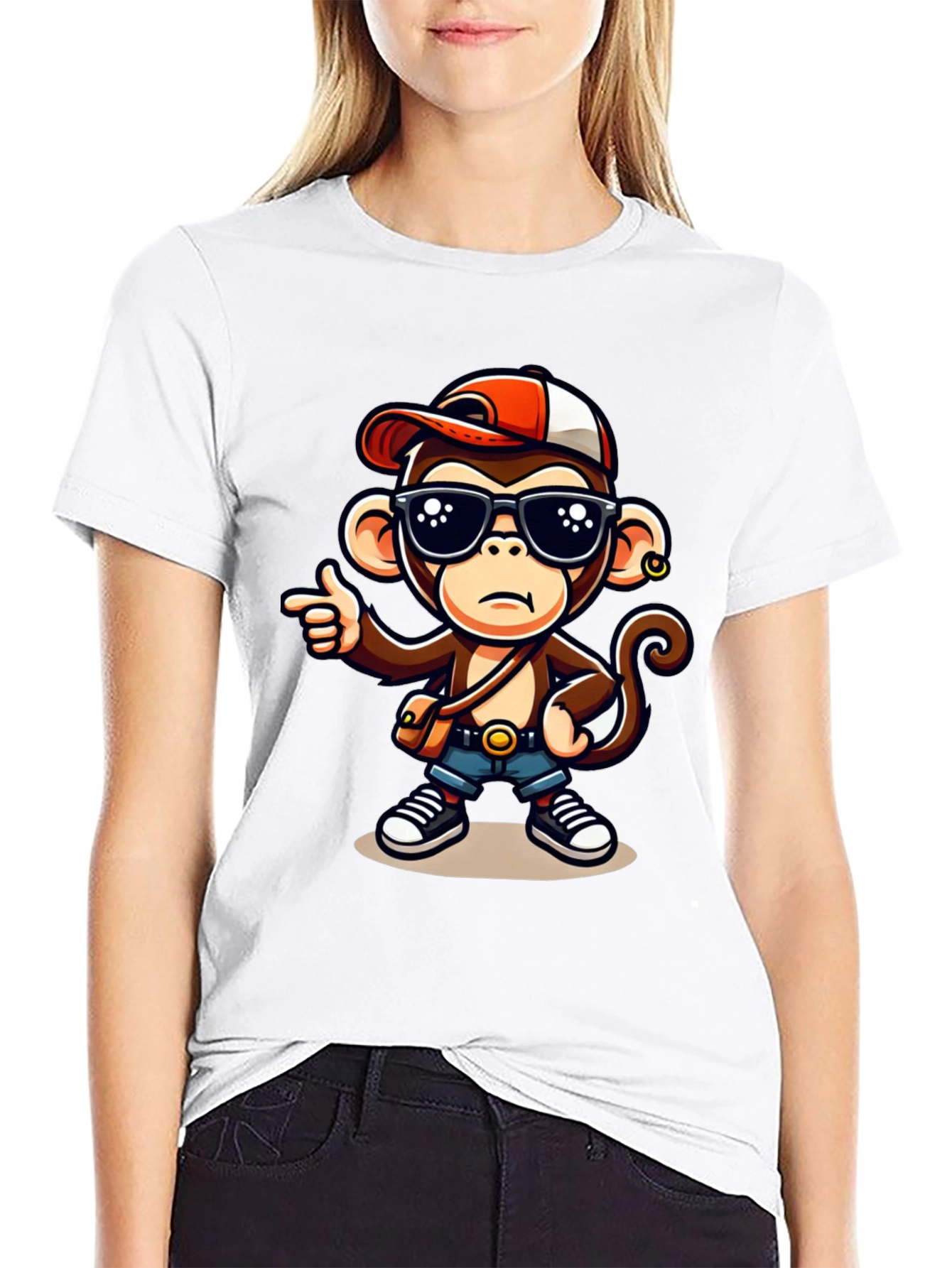 Black Cool Monkey Cartoon Graphic T-Shirt view 9