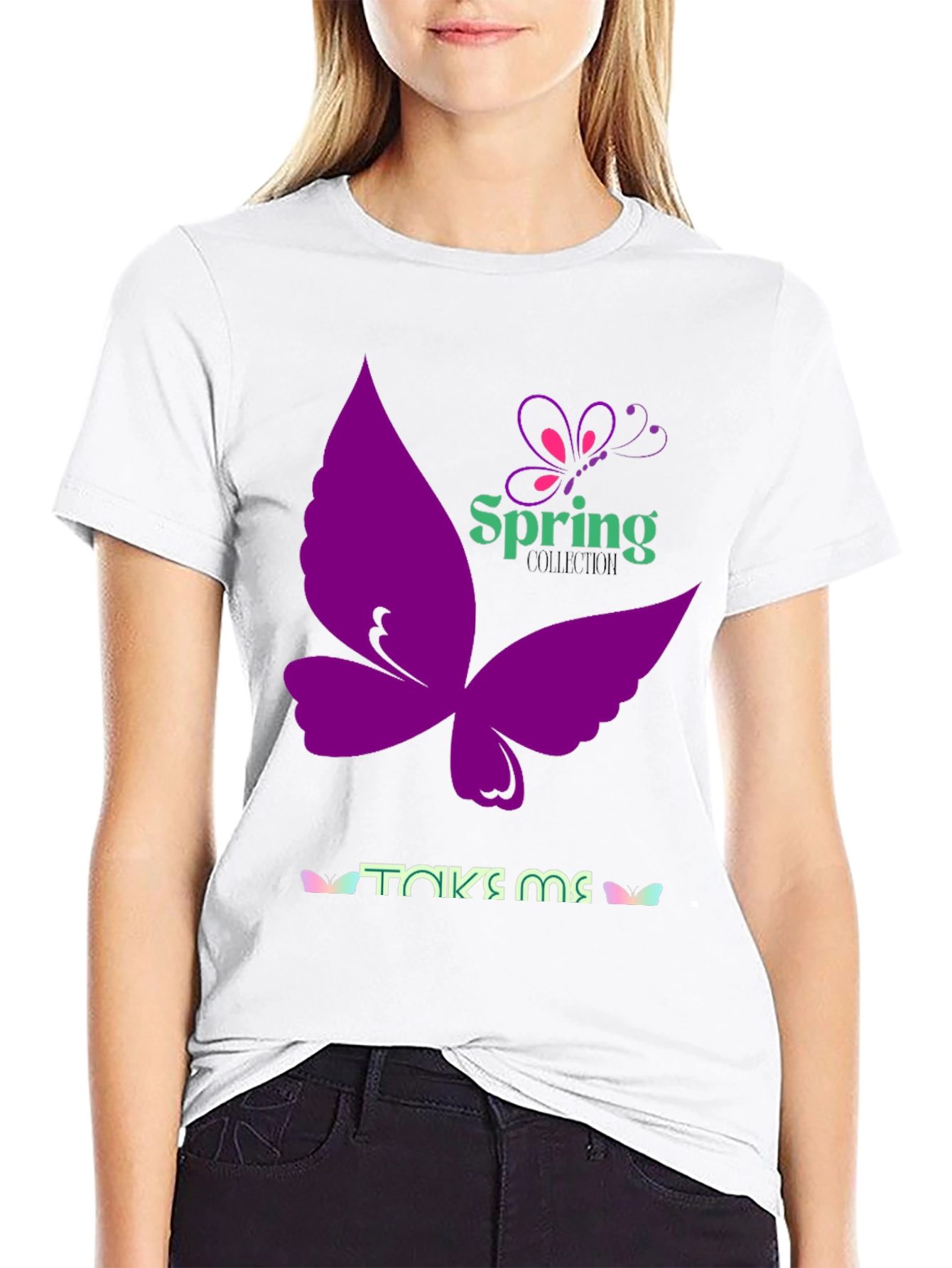 Black Spring Butterfly Black T-Shirt view 9