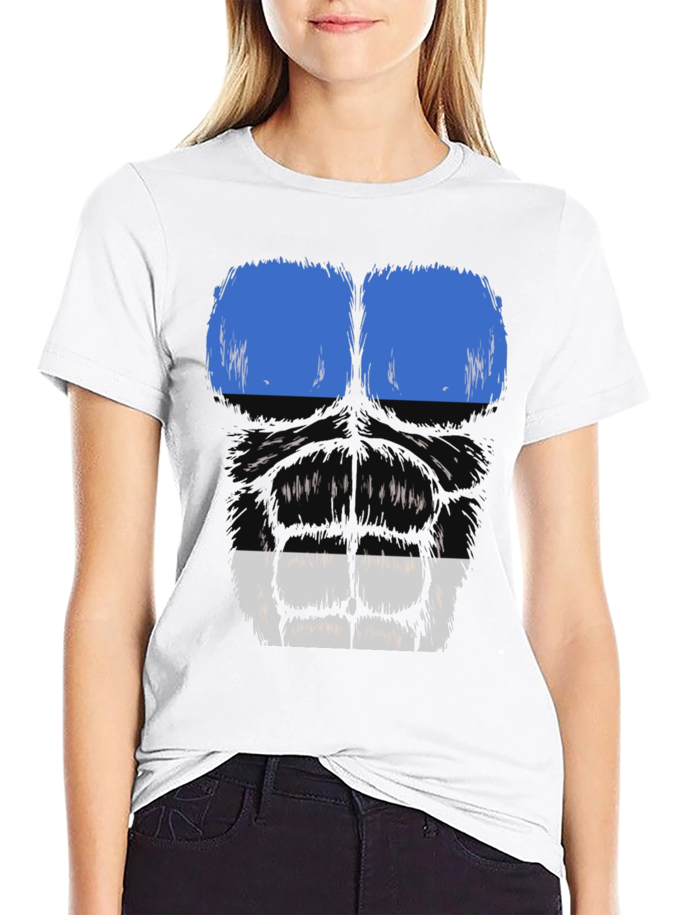 Black Gorilla Face Graphic T-Shirt - Blue & White view 9