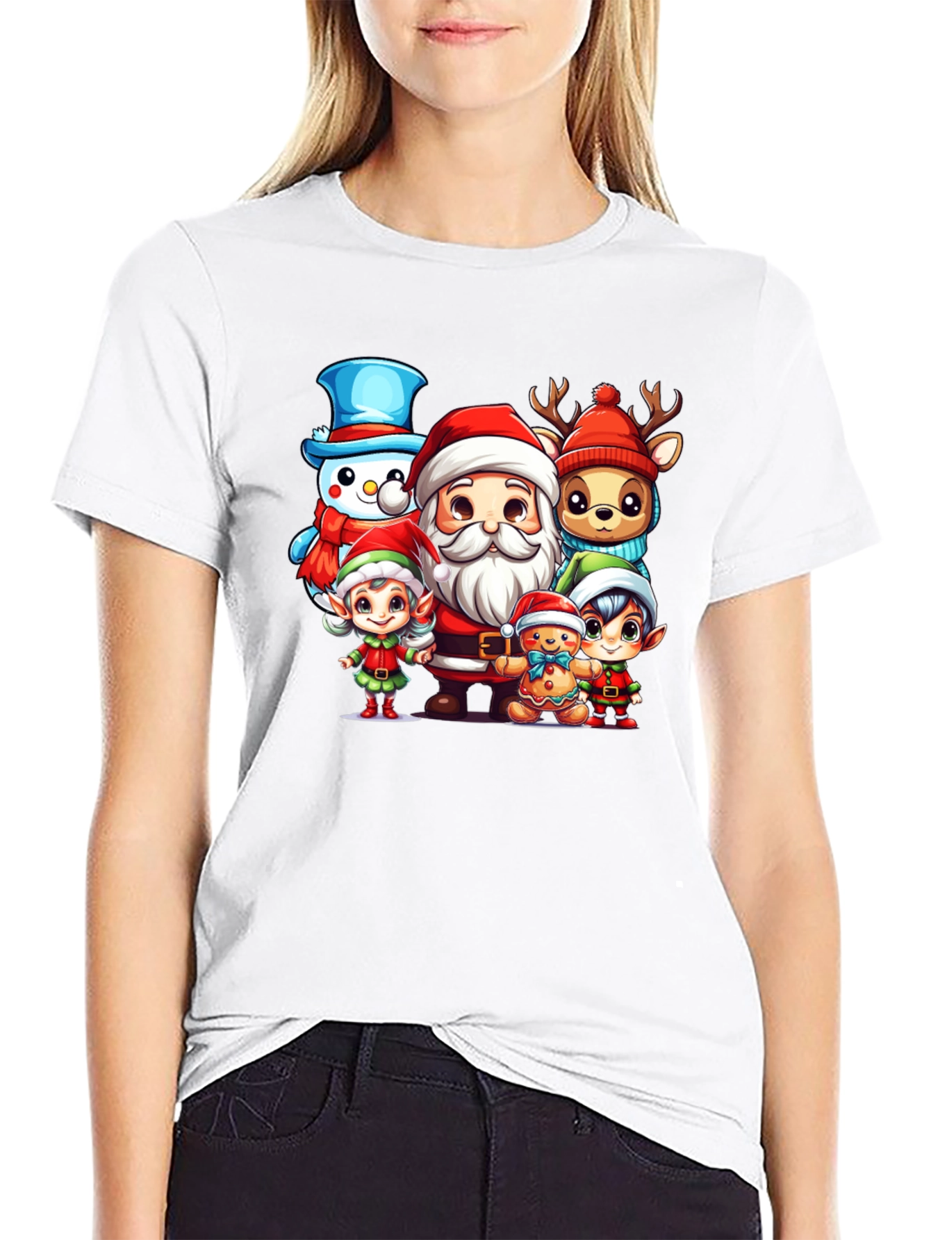 Black Festive Christmas Cartoon Crew Black T-Shirt view 9