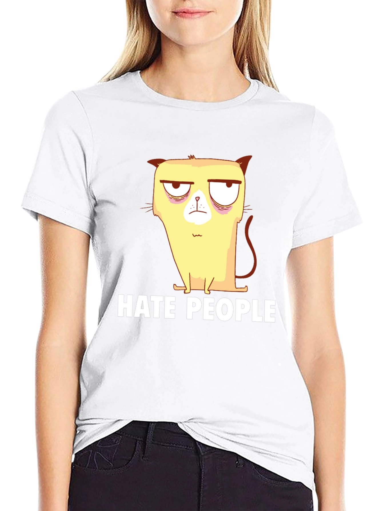 Black Grumpy Cat Hate People Black T-Shirt view 9