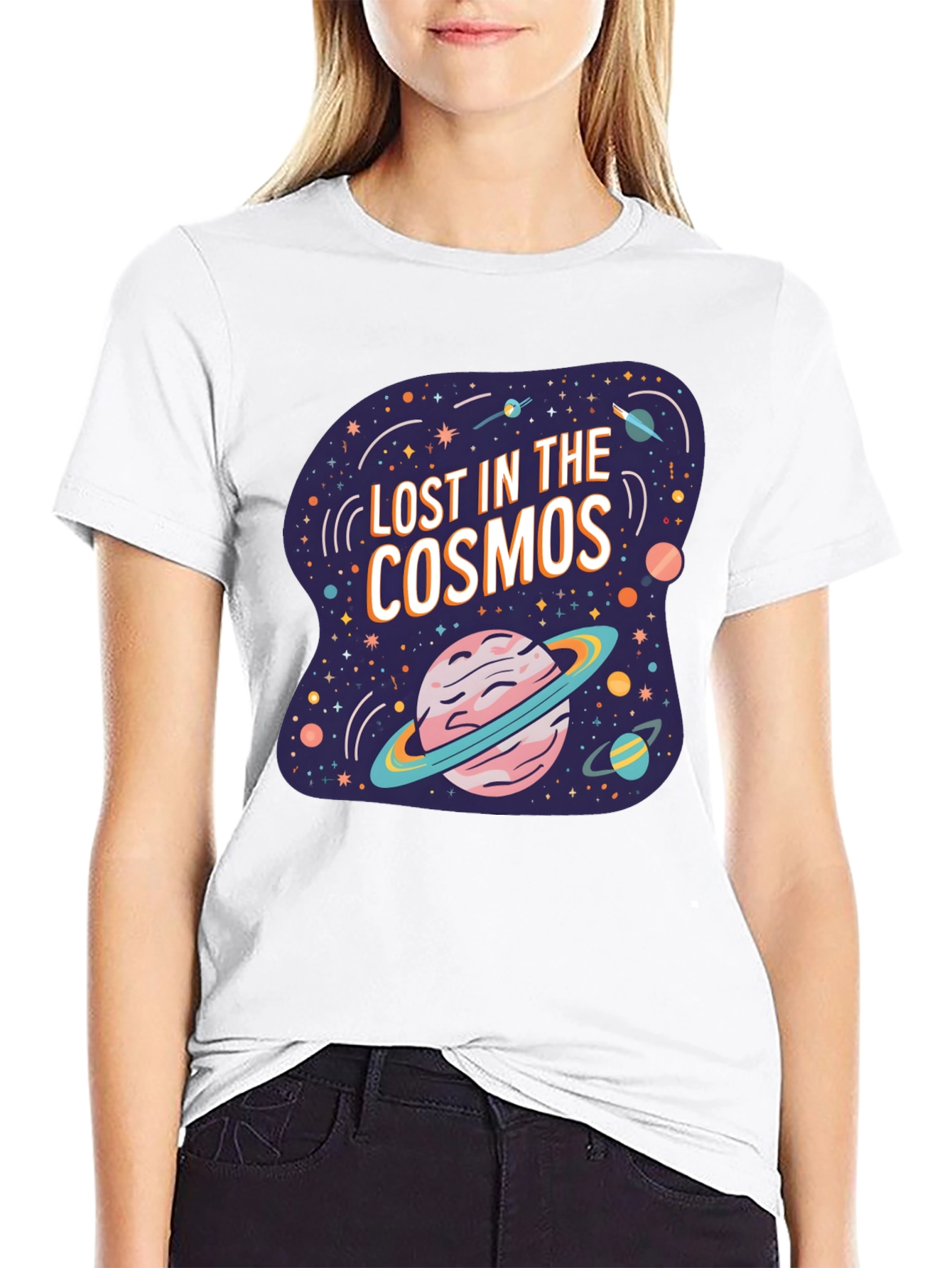 Black Lost in the Cosmos Graphic Tee - Black Cotton T-Shirt view 9
