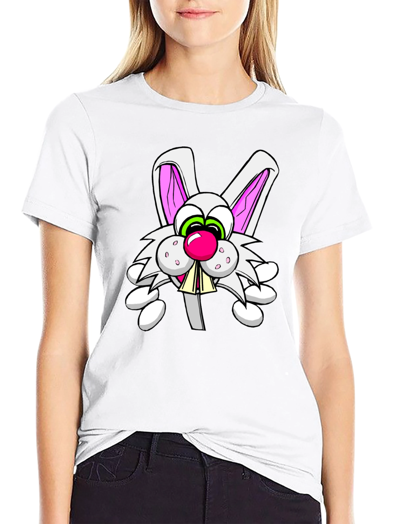 Black Cartoon Rabbit Graphic Tee - Funny Bunny T-Shirt view 9