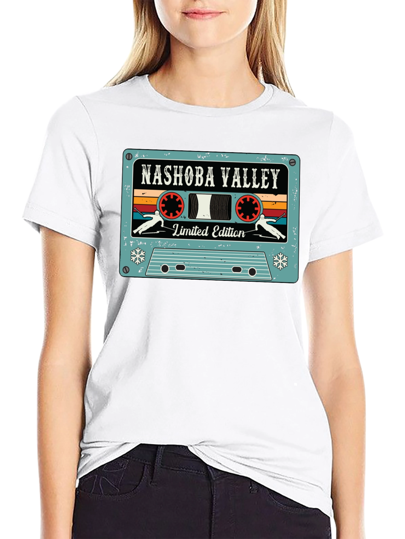 Black Nashoba Valley Ski Cassette Tape Black T-Shirt view 9