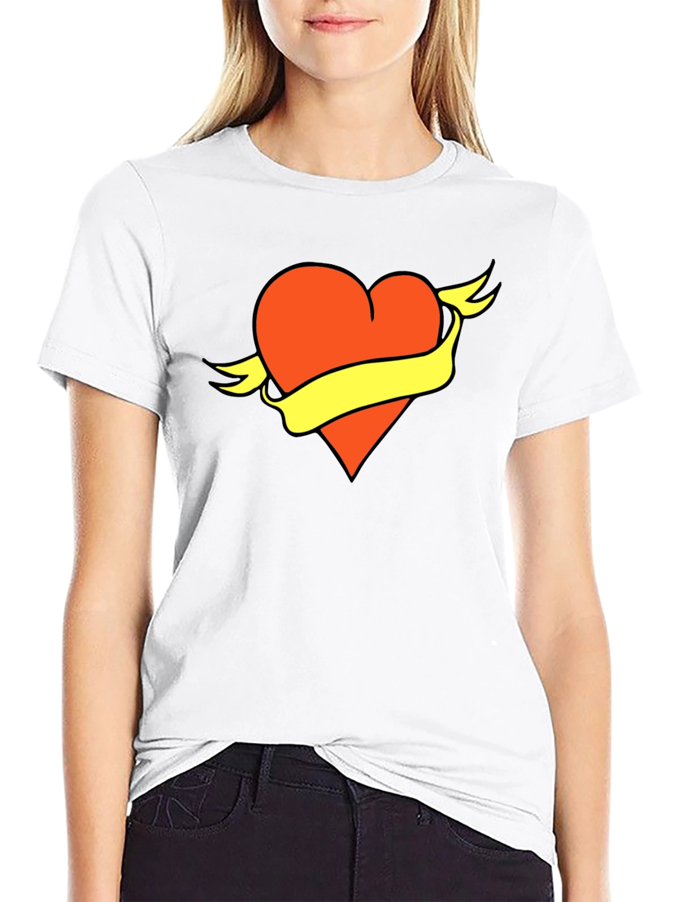 Black Heart & Banner Graphic Tee - Bold Design, Soft Fabric view 9