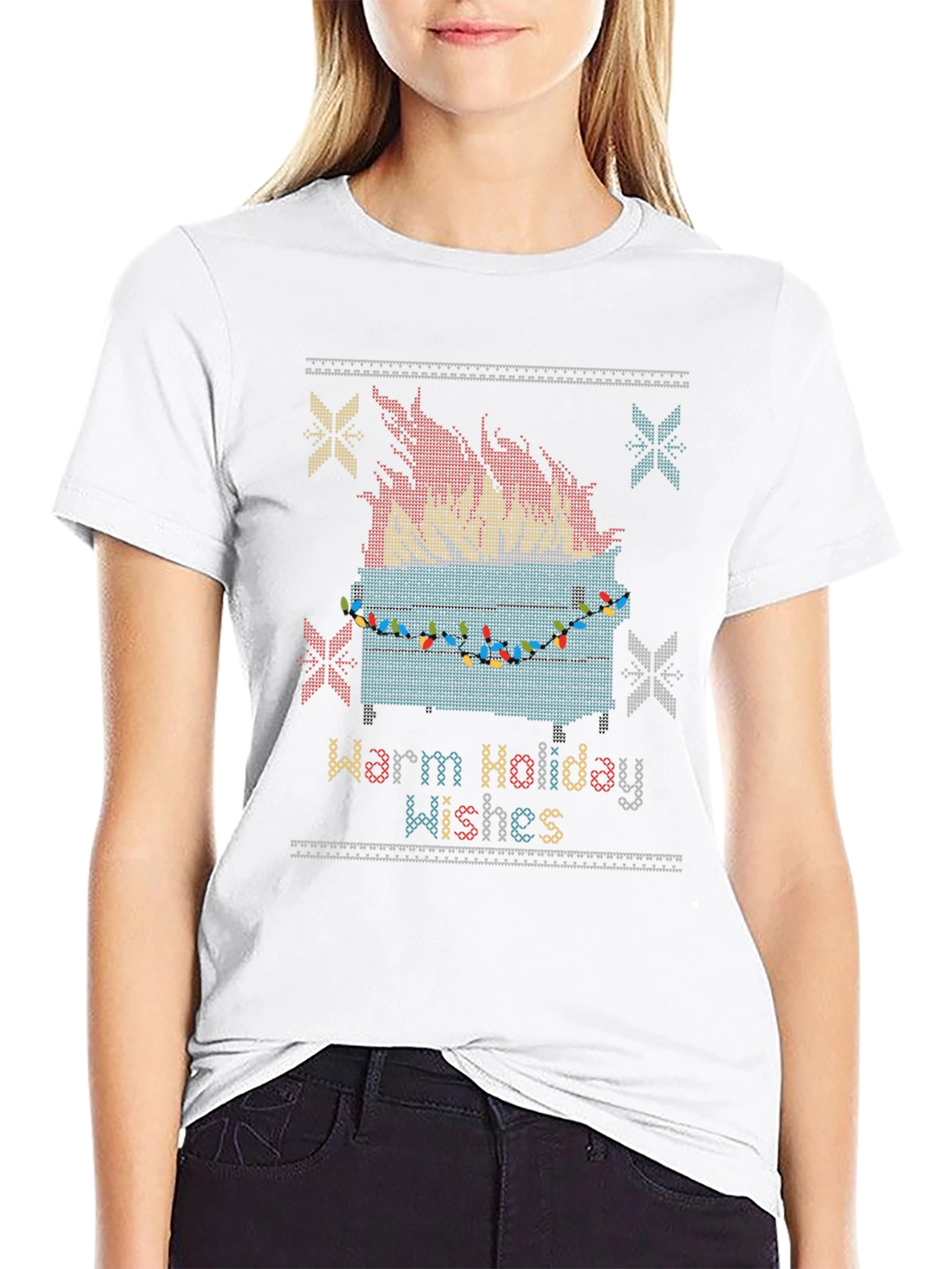 Black Warm Holiday Wishes Dumpster Fire T-Shirt view 9