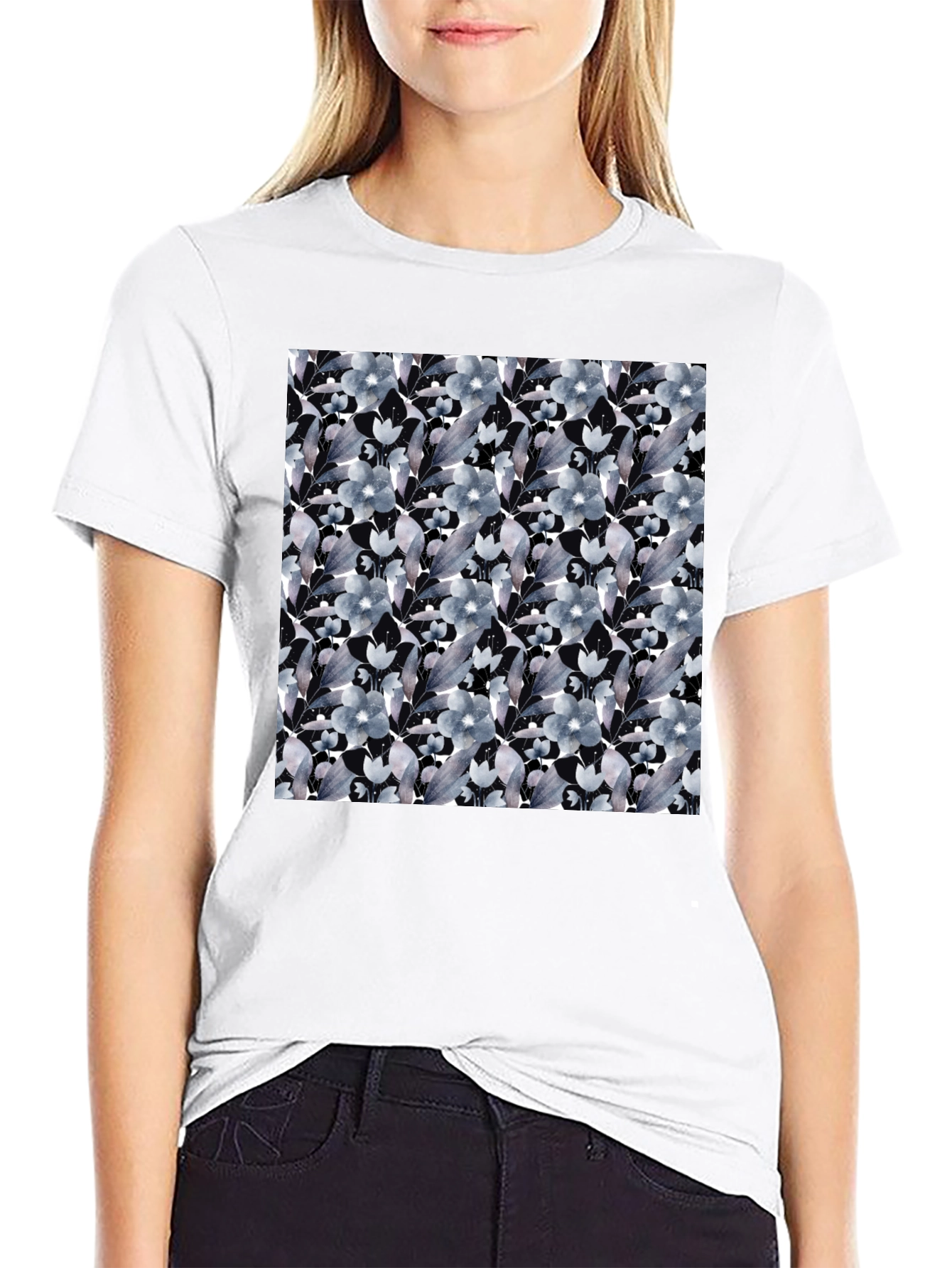 Black Floral Print Black T-Shirt - Unique Fashion view 9