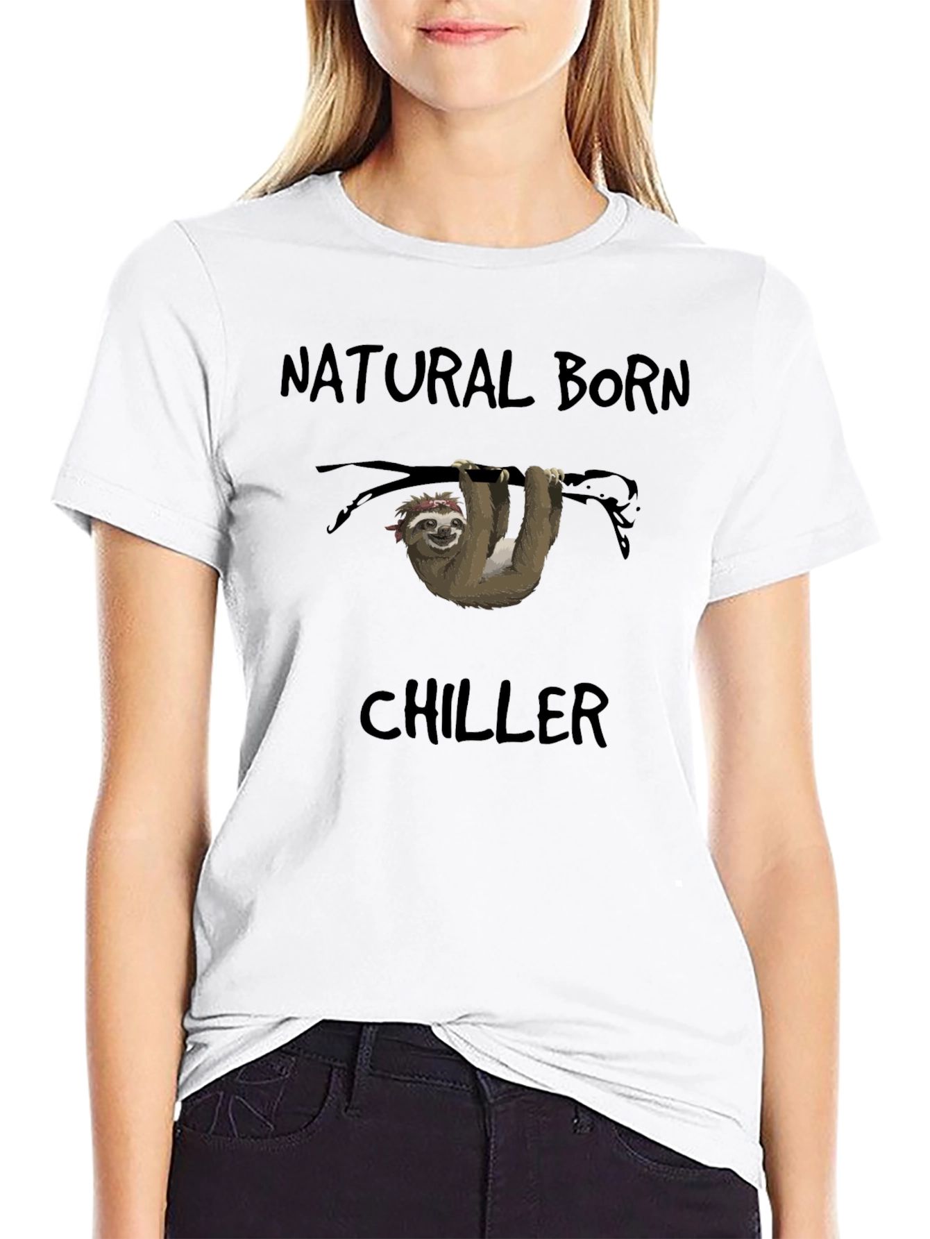 Black Natural Born Chiller Sloth Graphic T-Shirt view 9