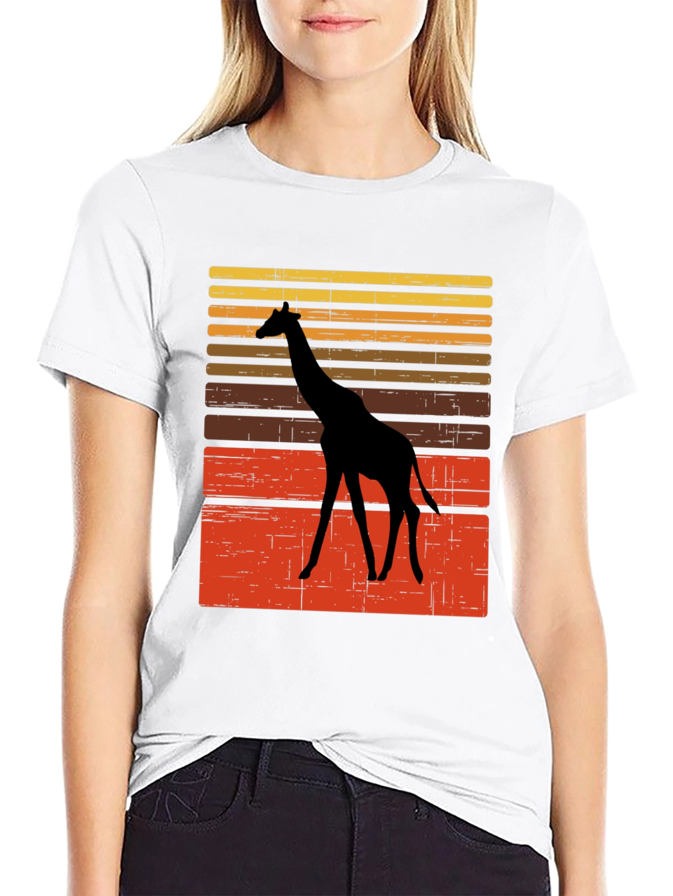 Black Retro Giraffe Sunset Graphic Tee view 9