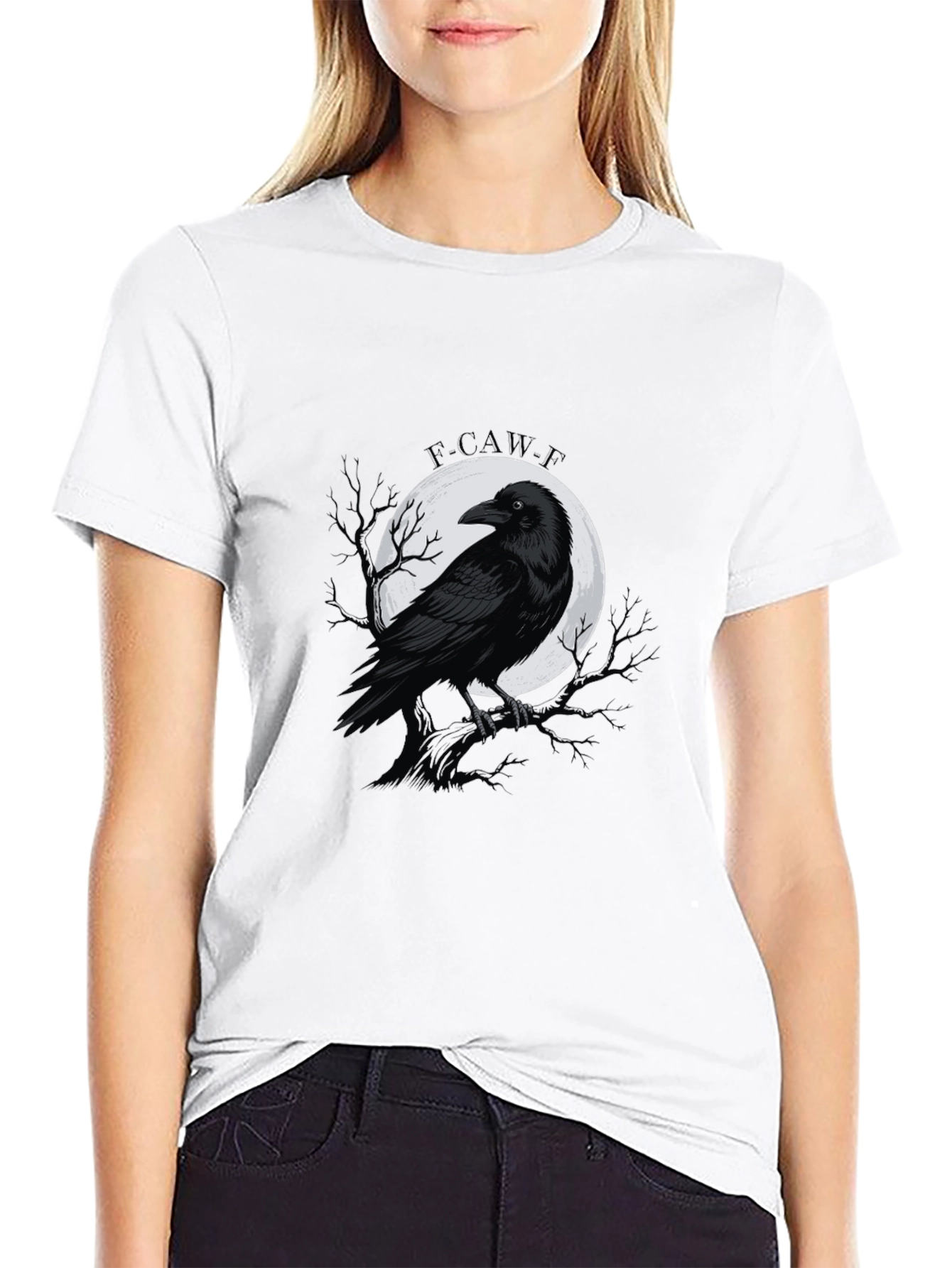 Black Raven Moon Graphic Tee - Gothic Style Black T-Shirt view 9