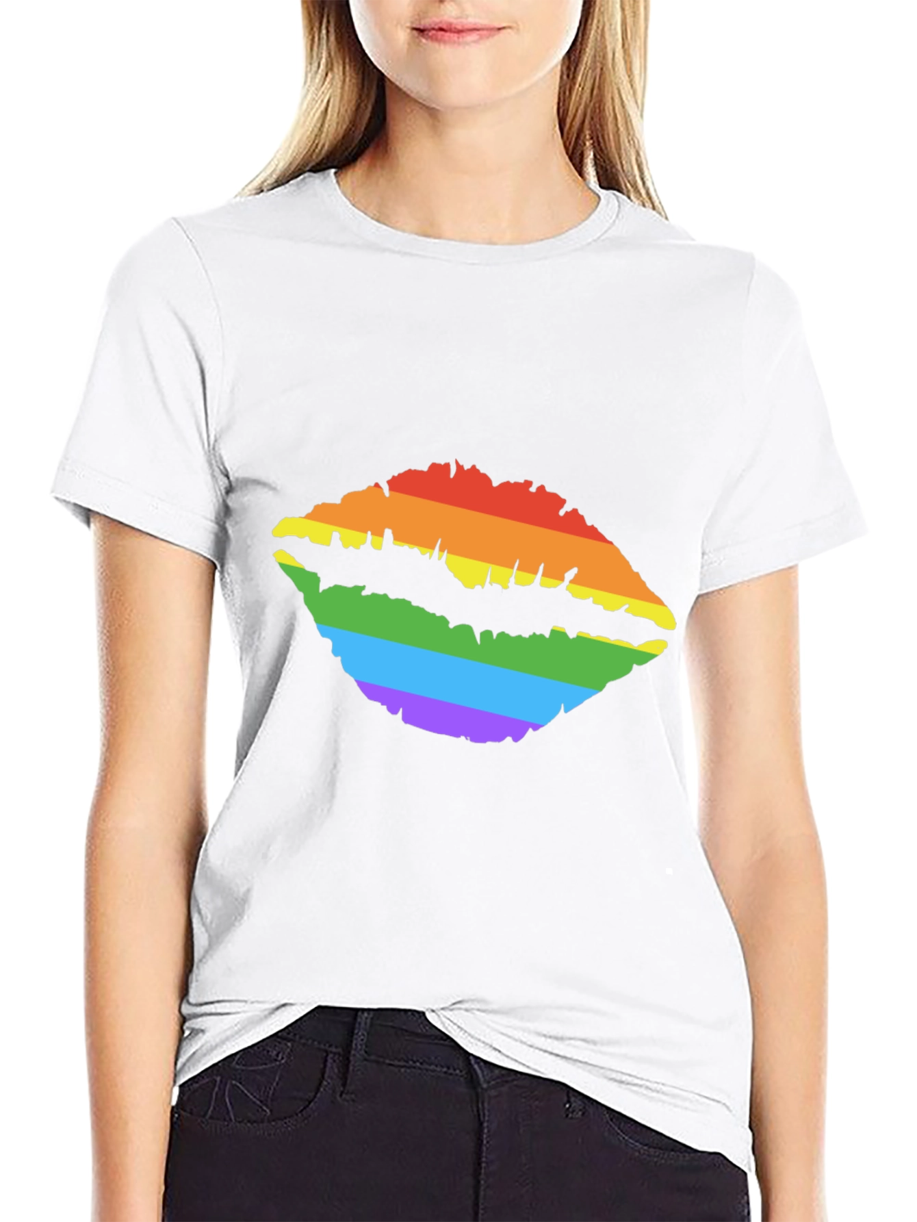 Black Rainbow Lips Print Tee - Stylish LGBTQ+ Pride T-Shirt view 9