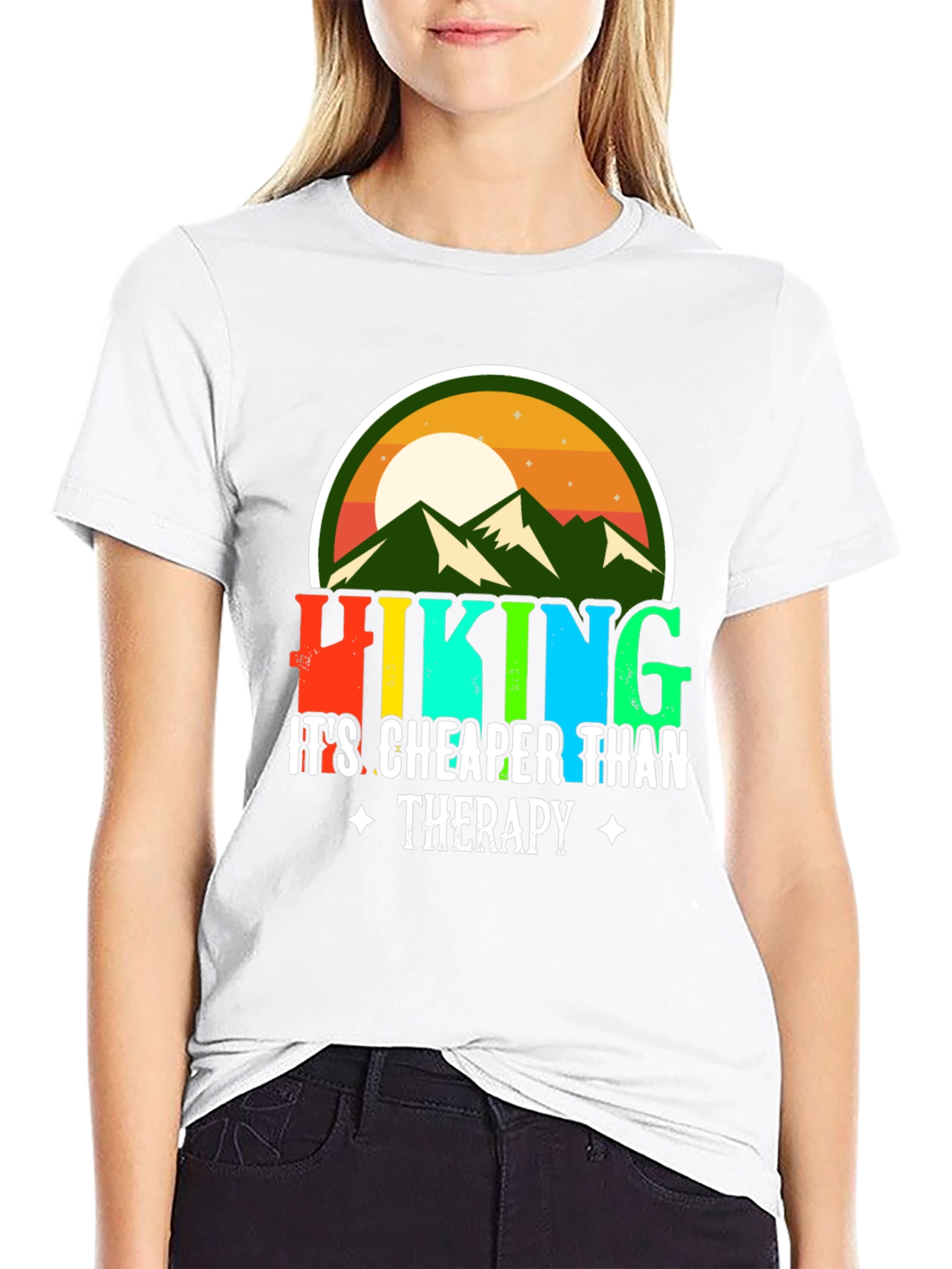 Black Hiking Cheaper Than Therapy Graphic Tee view 9