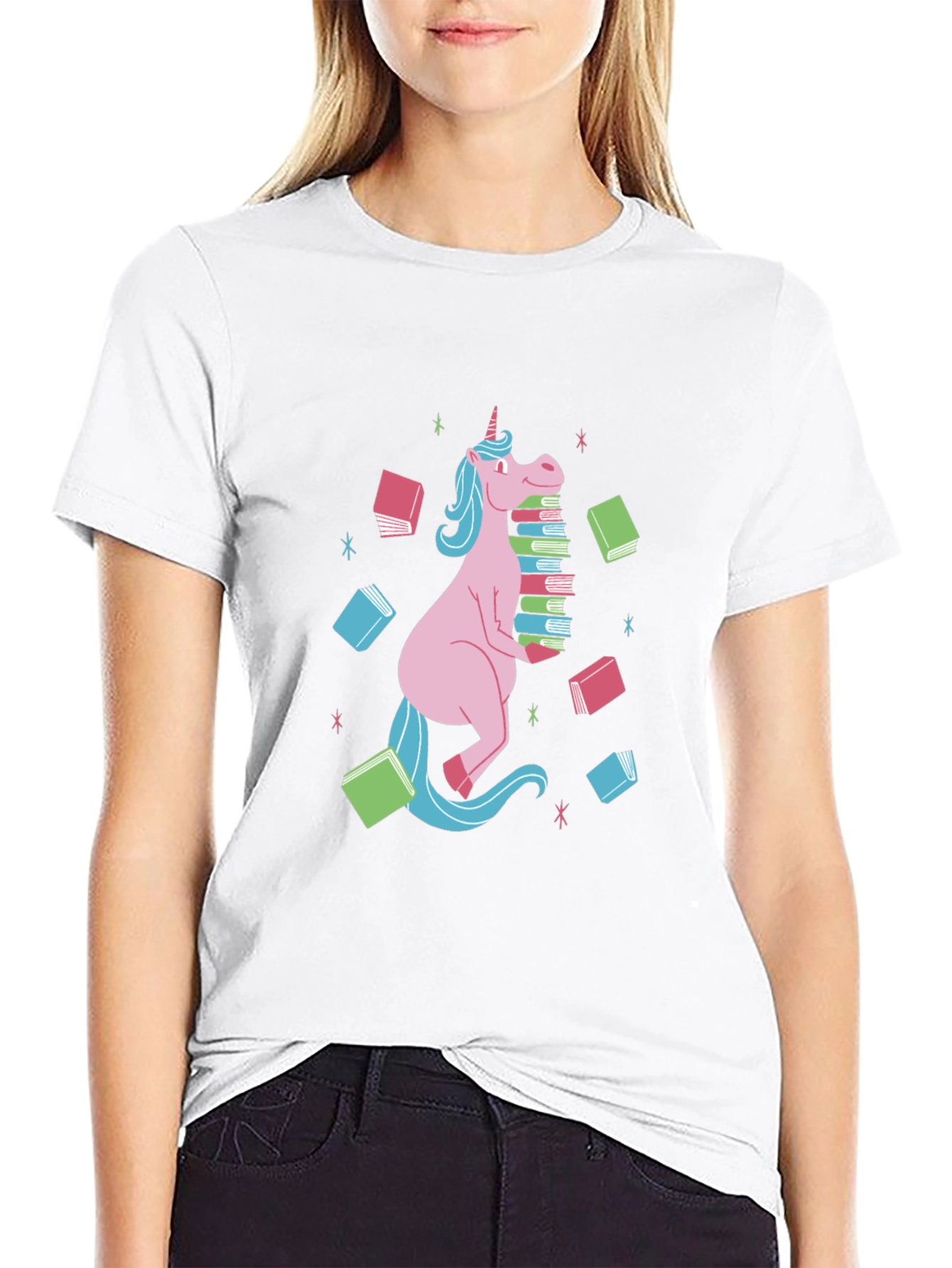 Black Unicorn Reading T-Shirt - Black, Cute Graphic Tee view 9