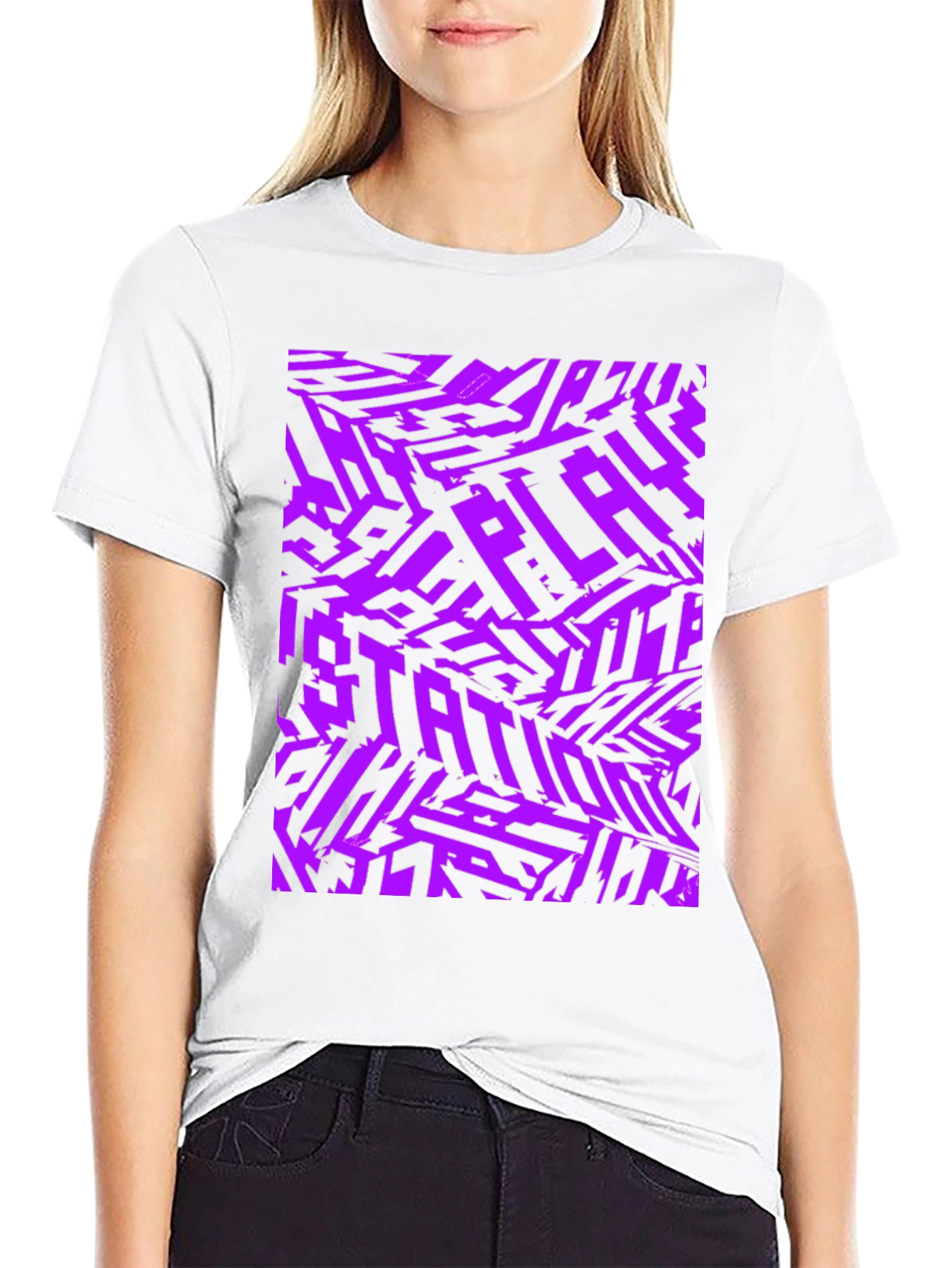 Black Abstract Purple Graphic Print Black T-Shirt view 9