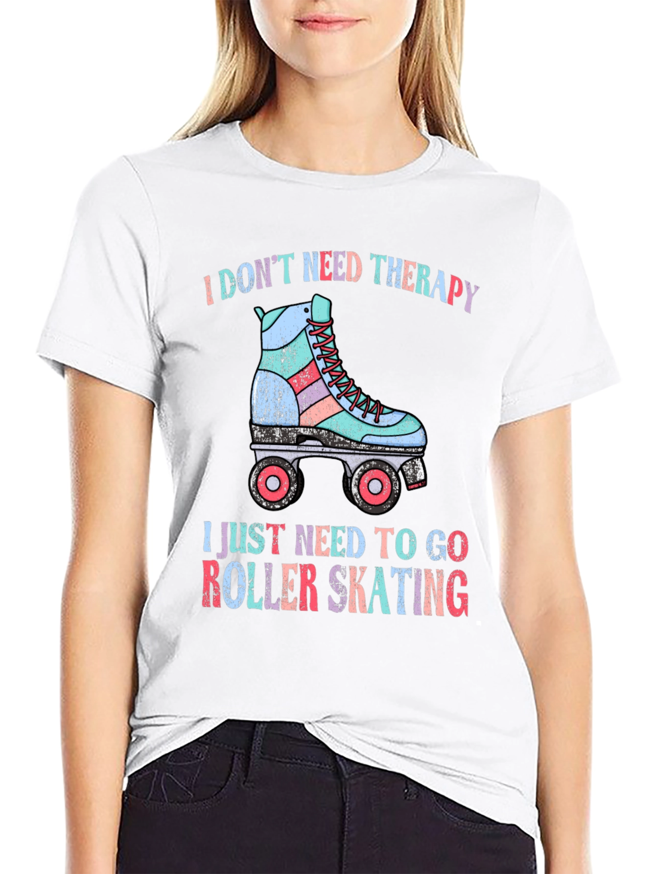 Black I Don't Need Therapy Roller Skating T-Shirt view 9