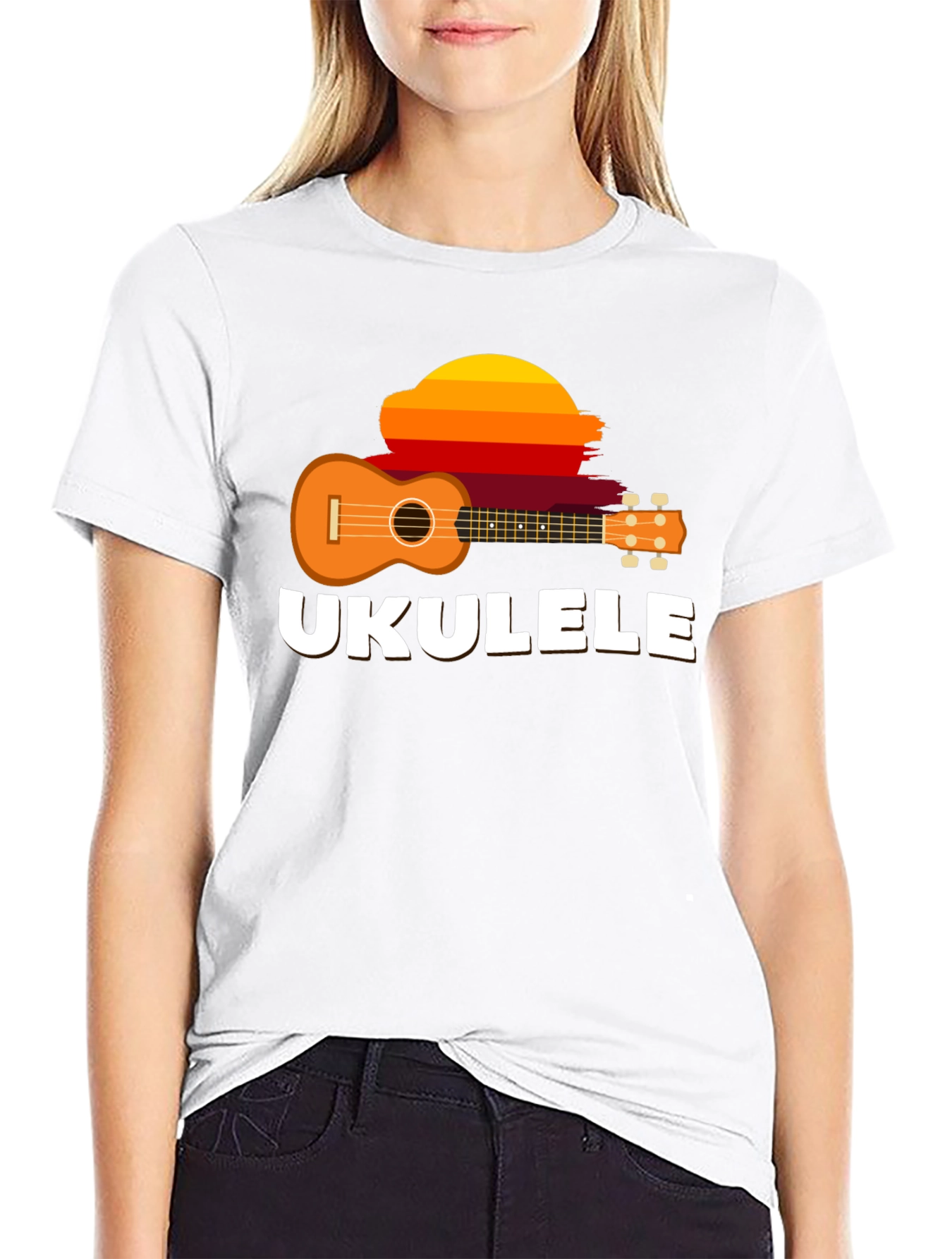 Black Ukulele Sunset Graphic Tee - Black Cotton T-Shirt view 9