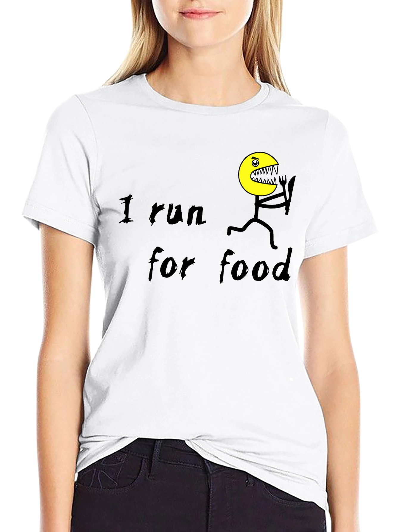 Black I Run For Food Black T-Shirt view 9