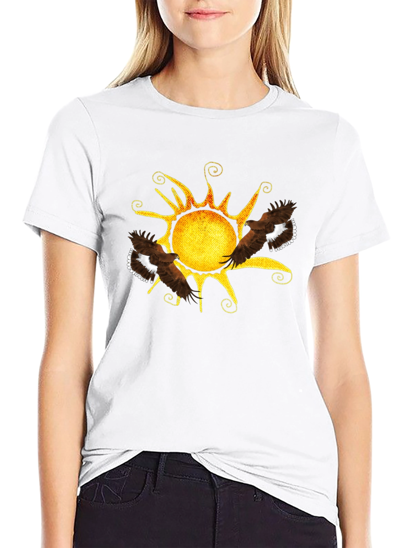 Black Black Tee with Sun & Eagle Design view 9