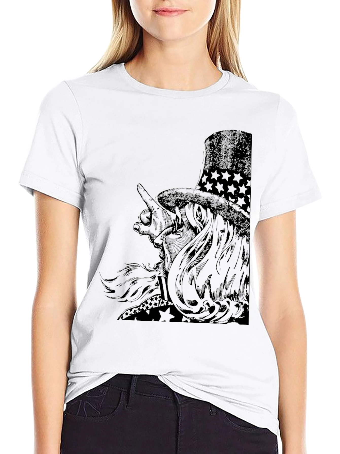 Black Black Graphic T-Shirt with Patriotic Character view 9