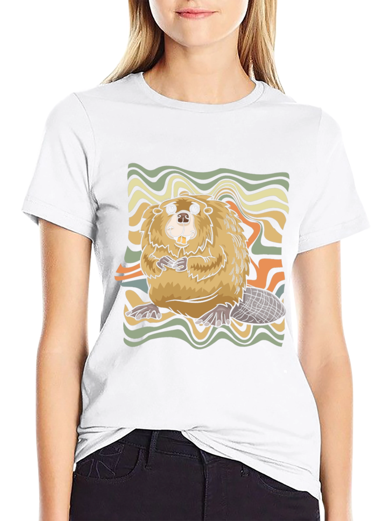 Black Retro Beaver Graphic T-Shirt view 9