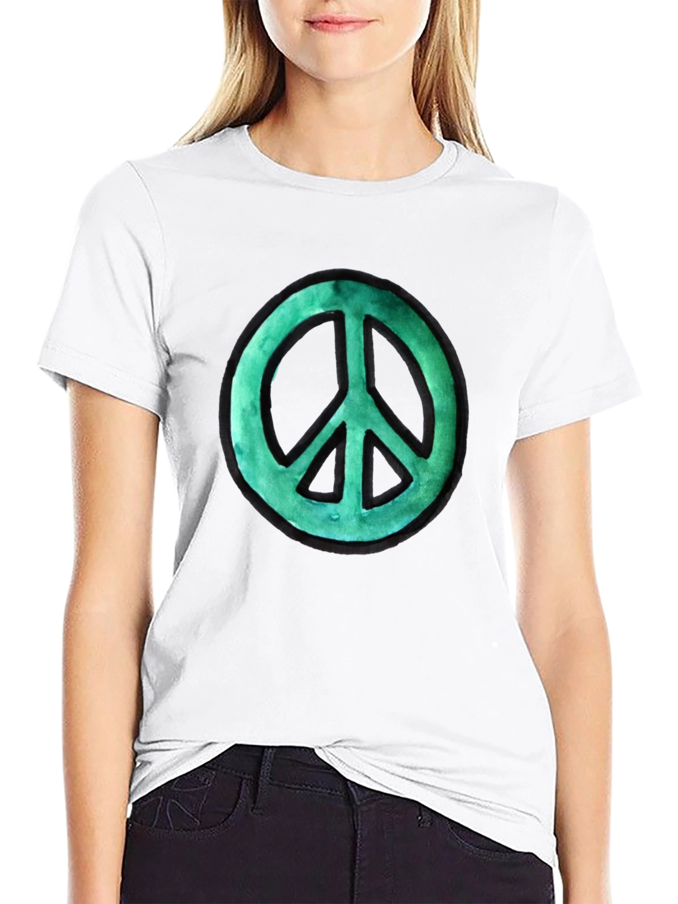 Black Peace Sign Graphic Tee - Black Cotton view 9