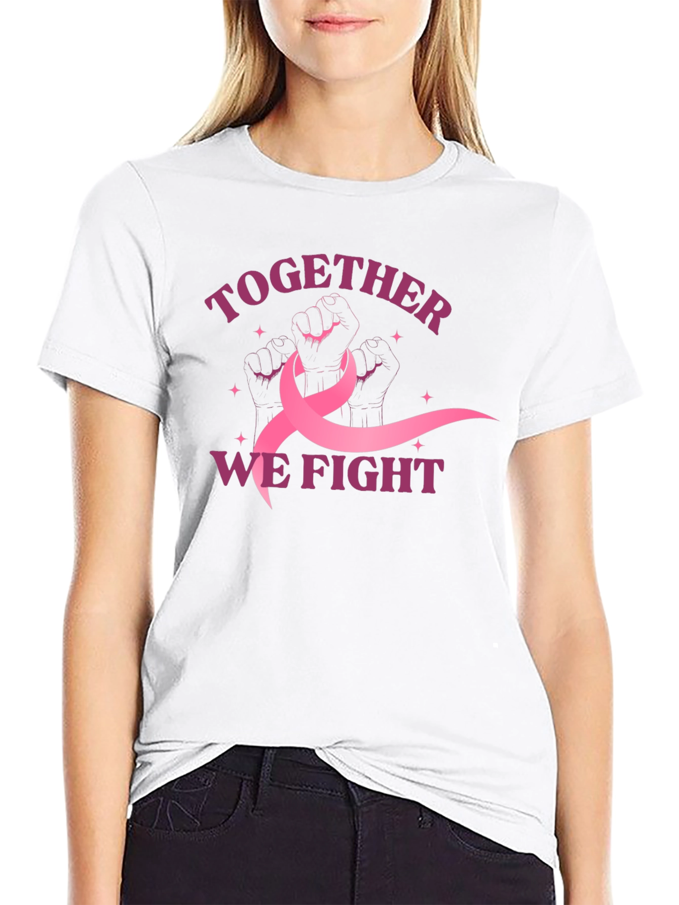 Black Together We Fight Breast Cancer Awareness T-Shirt view 9