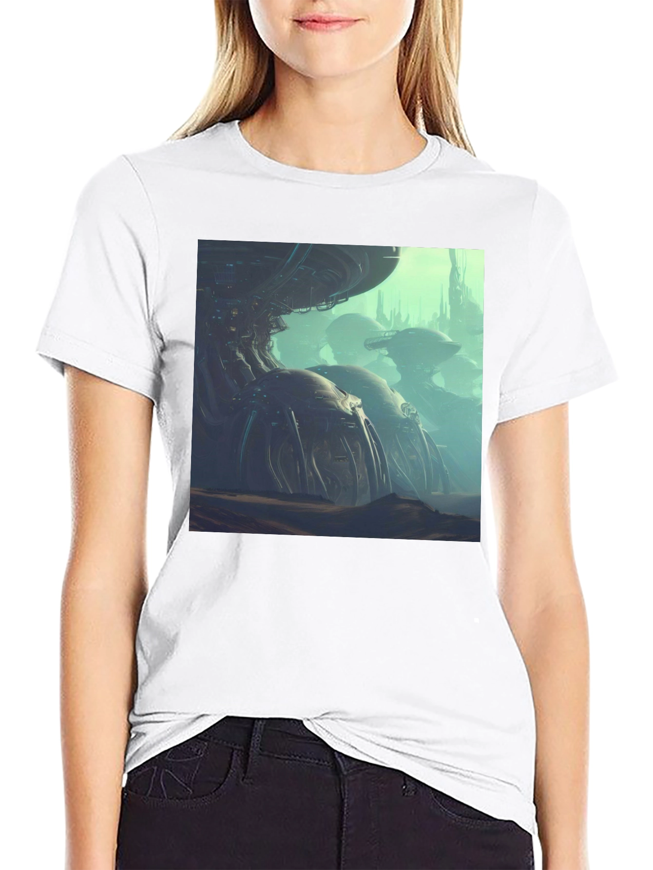 Black Sci-Fi City T-Shirt view 9