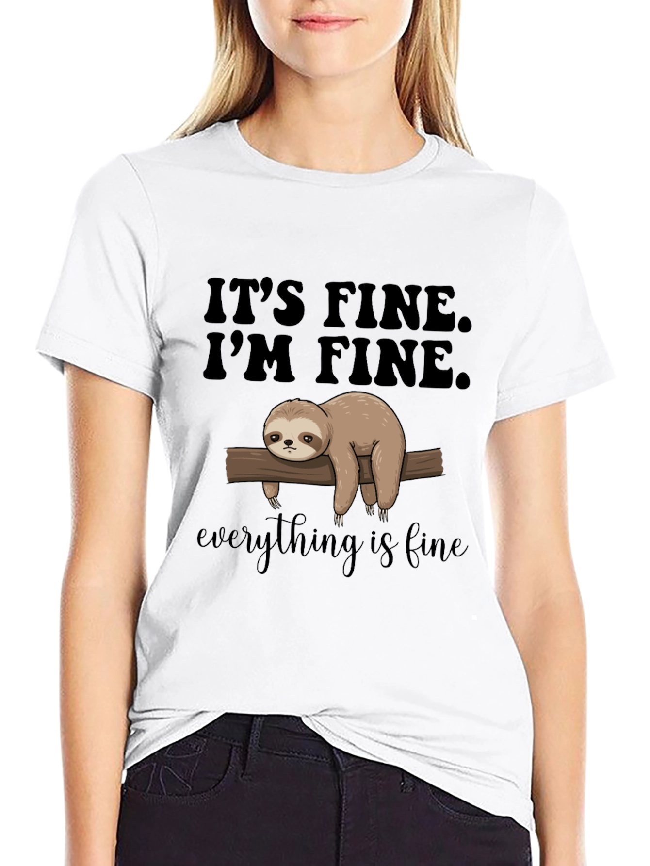 Black It's Fine, I'm Fine, Everything is Fine Sloth T-Shirt view 9