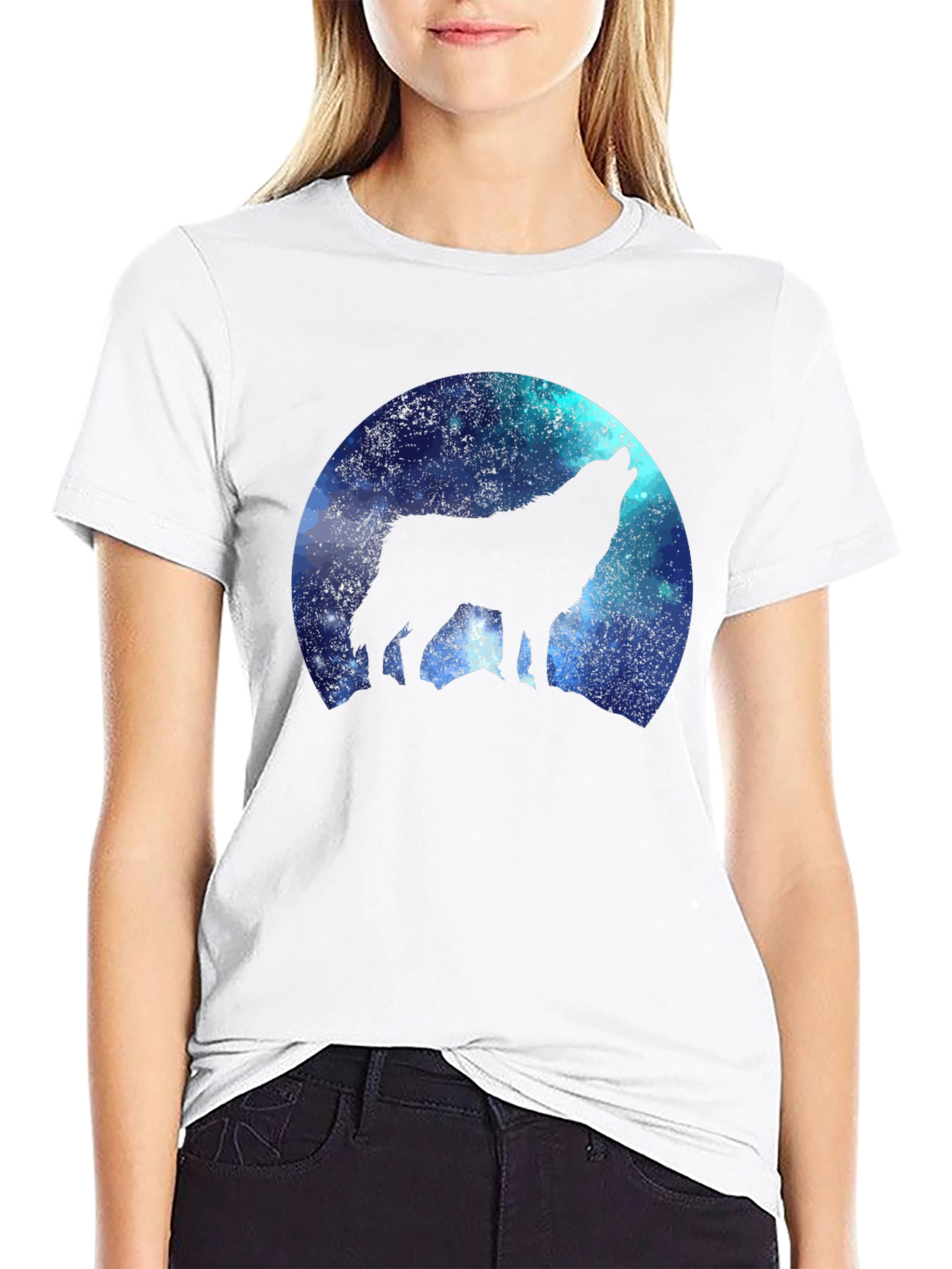 Black Wolf Howling at the Moon Graphic T-Shirt view 9