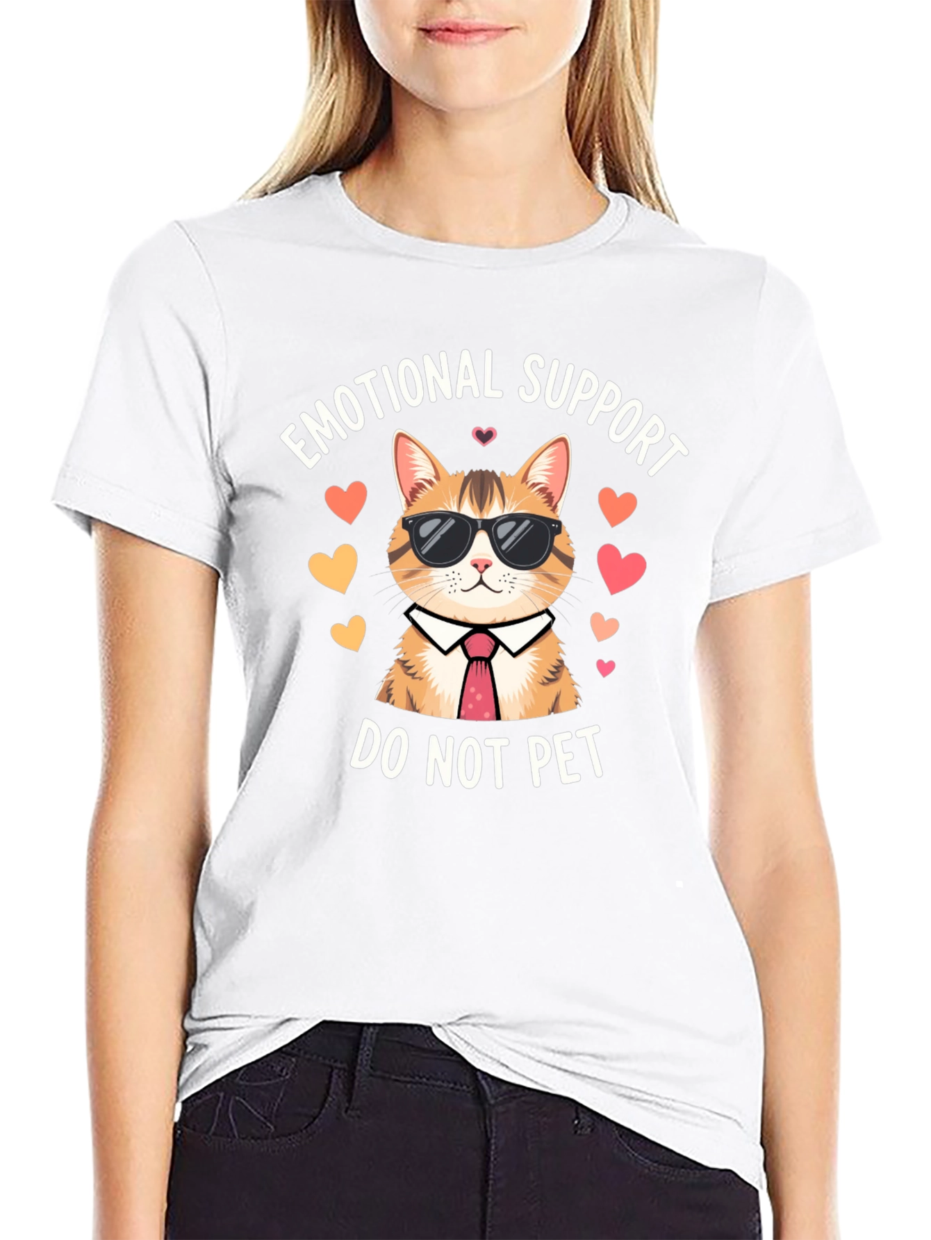 Black Emotional Support Cat T-Shirt - Do Not Pet view 9