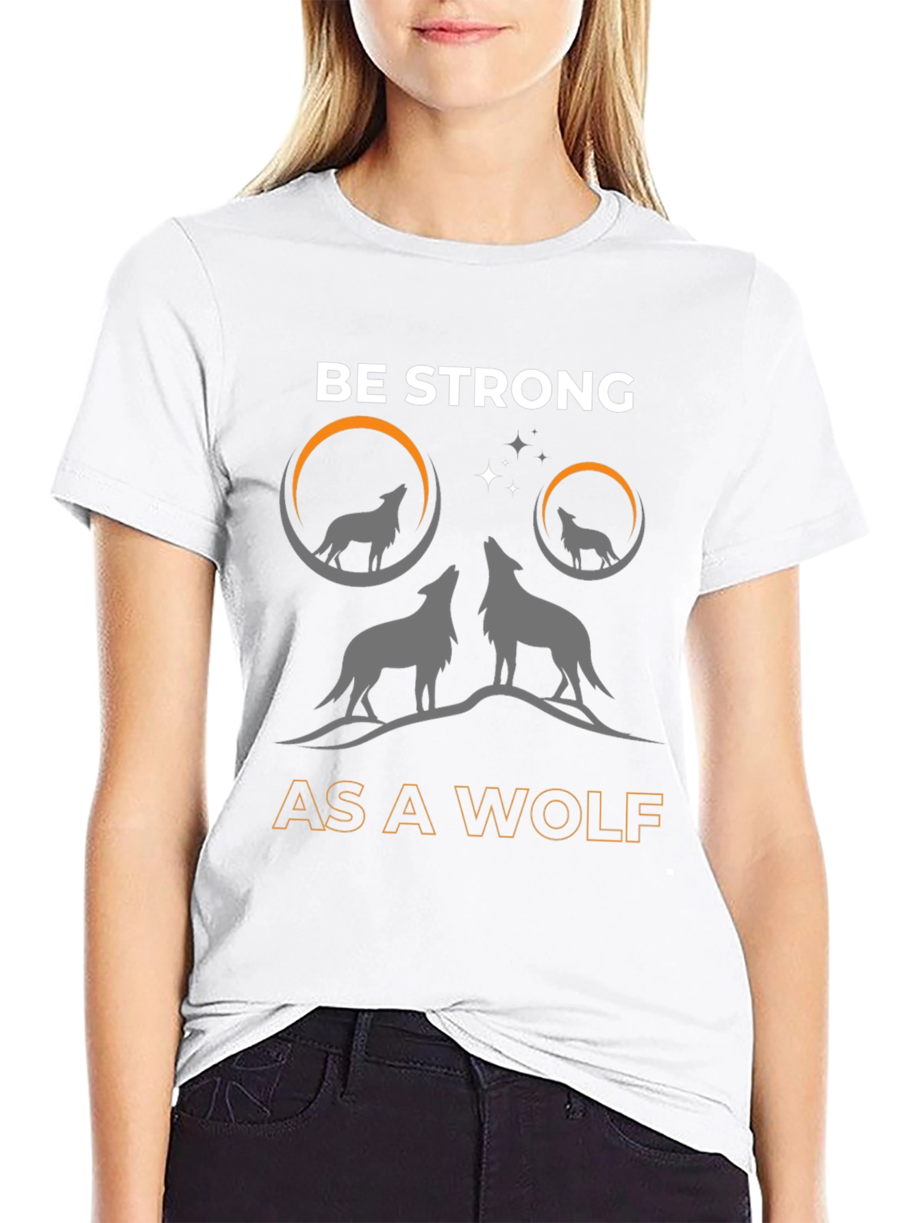 Black Be Strong as a Wolf T-Shirt - Graphic Tee view 9
