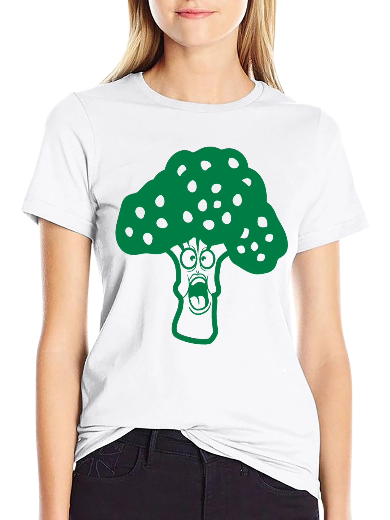 Black Cartoon Broccoli Graphic T-Shirt - Funny Vegan Tee view 9