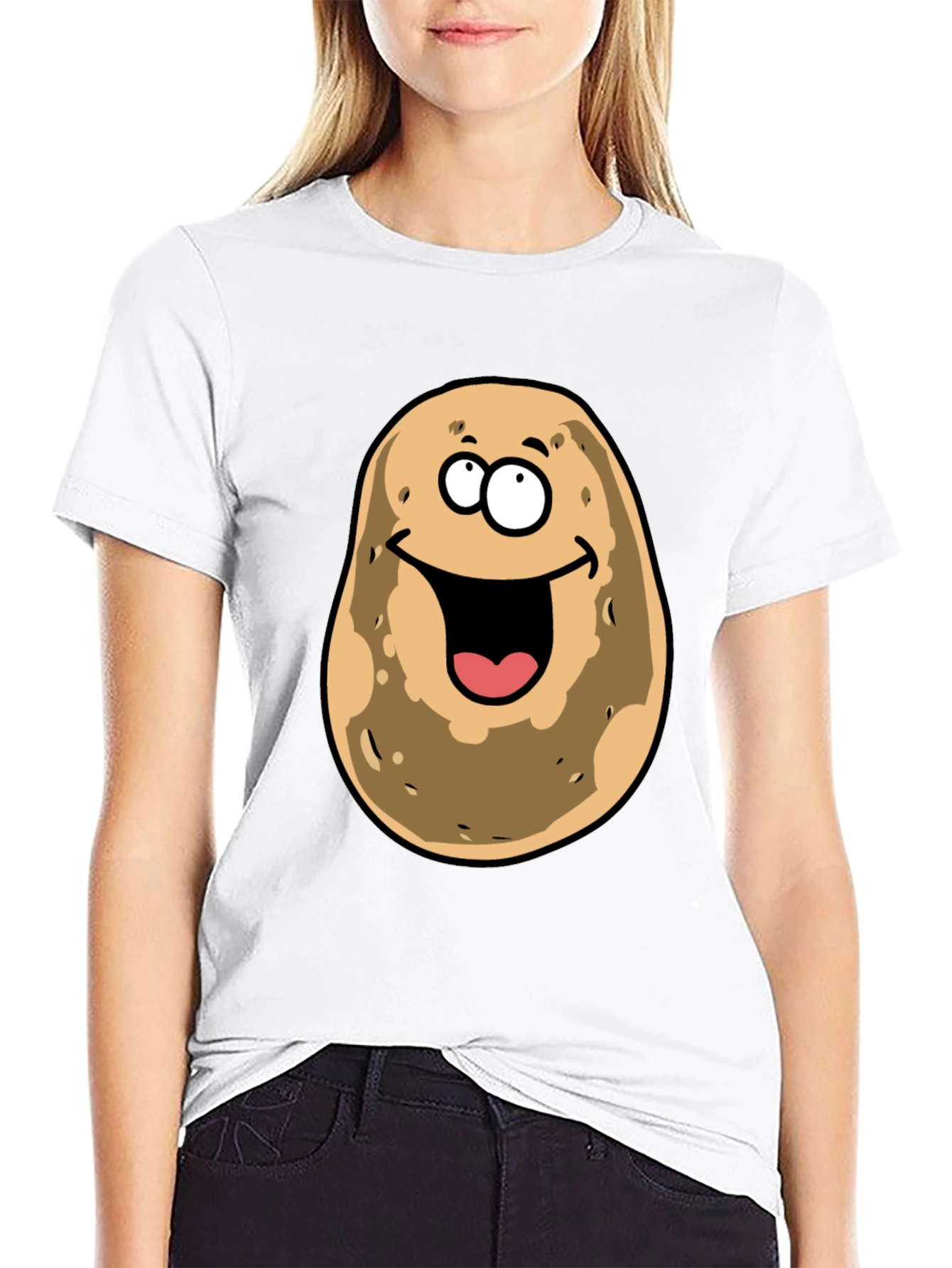 Black Funny Potato Face Black Graphic Tee view 9