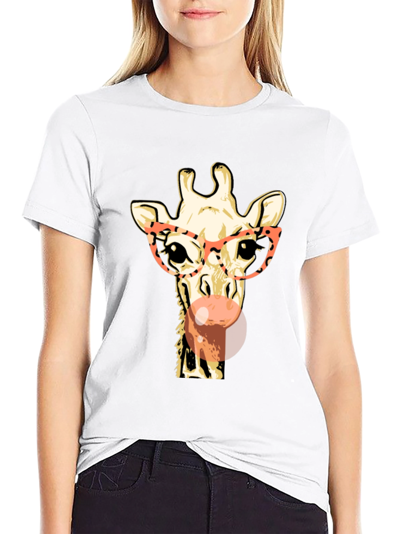 Black Giraffe with Glasses Graphic Tee - Stylish & Fun view 9