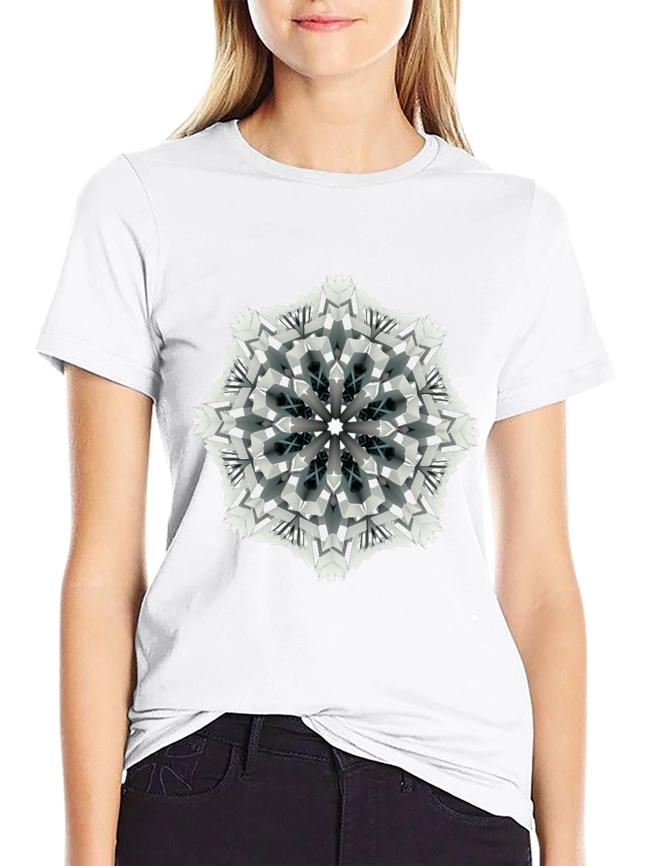 Black Geometric Mandala Print Black T-Shirt view 9