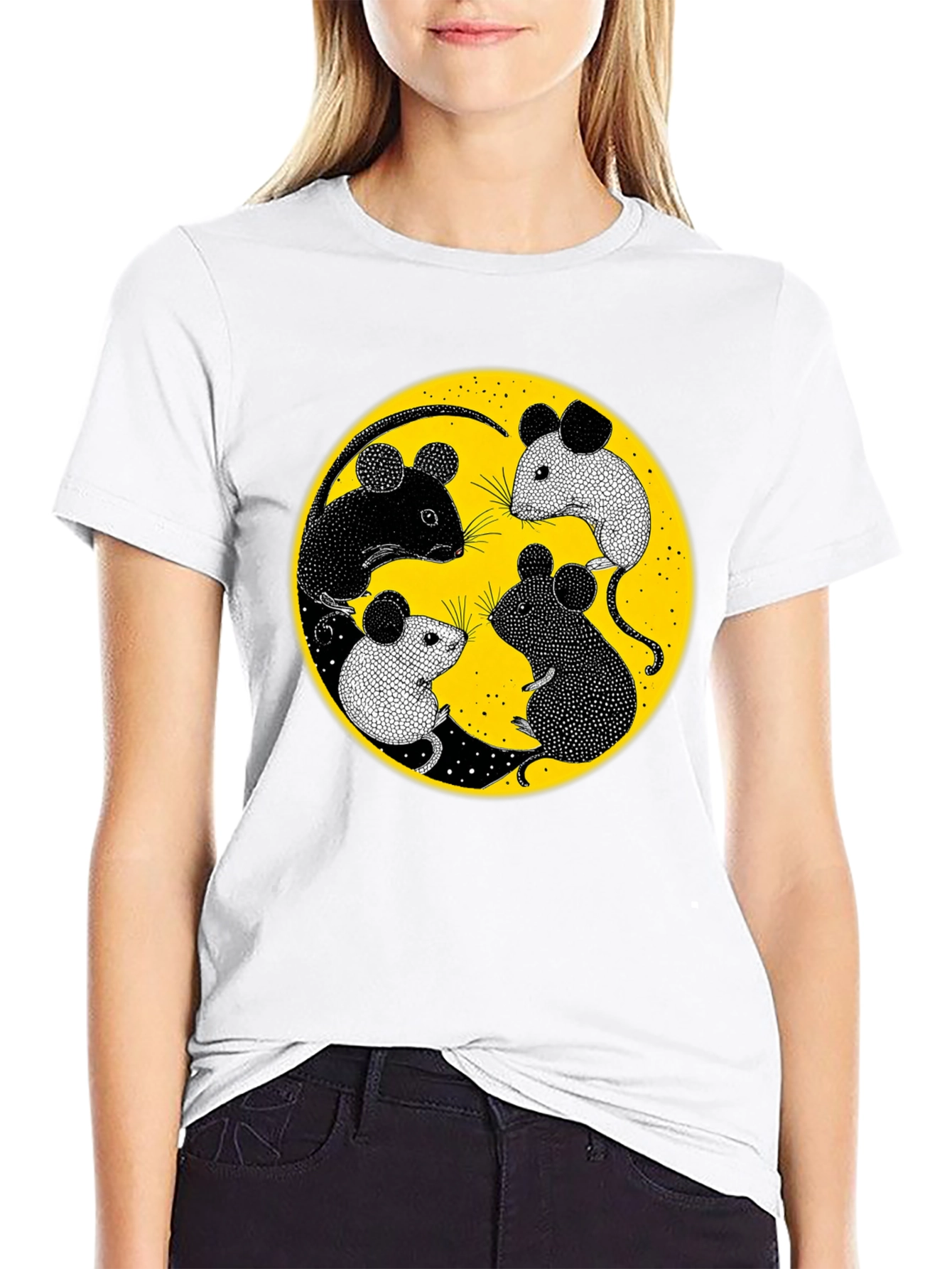 Black Yin Yang Mice Graphic Tee - Black view 9