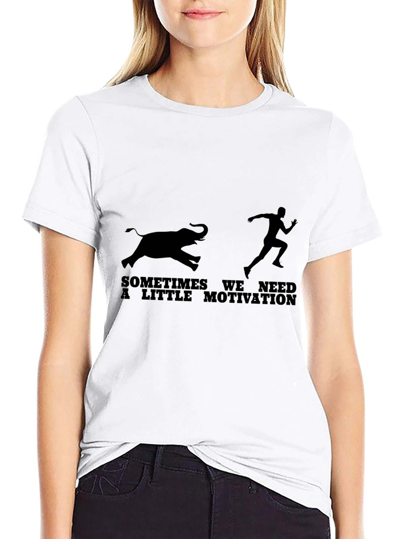 Black Motivation T-Shirt: Running from Elephant Tee view 9