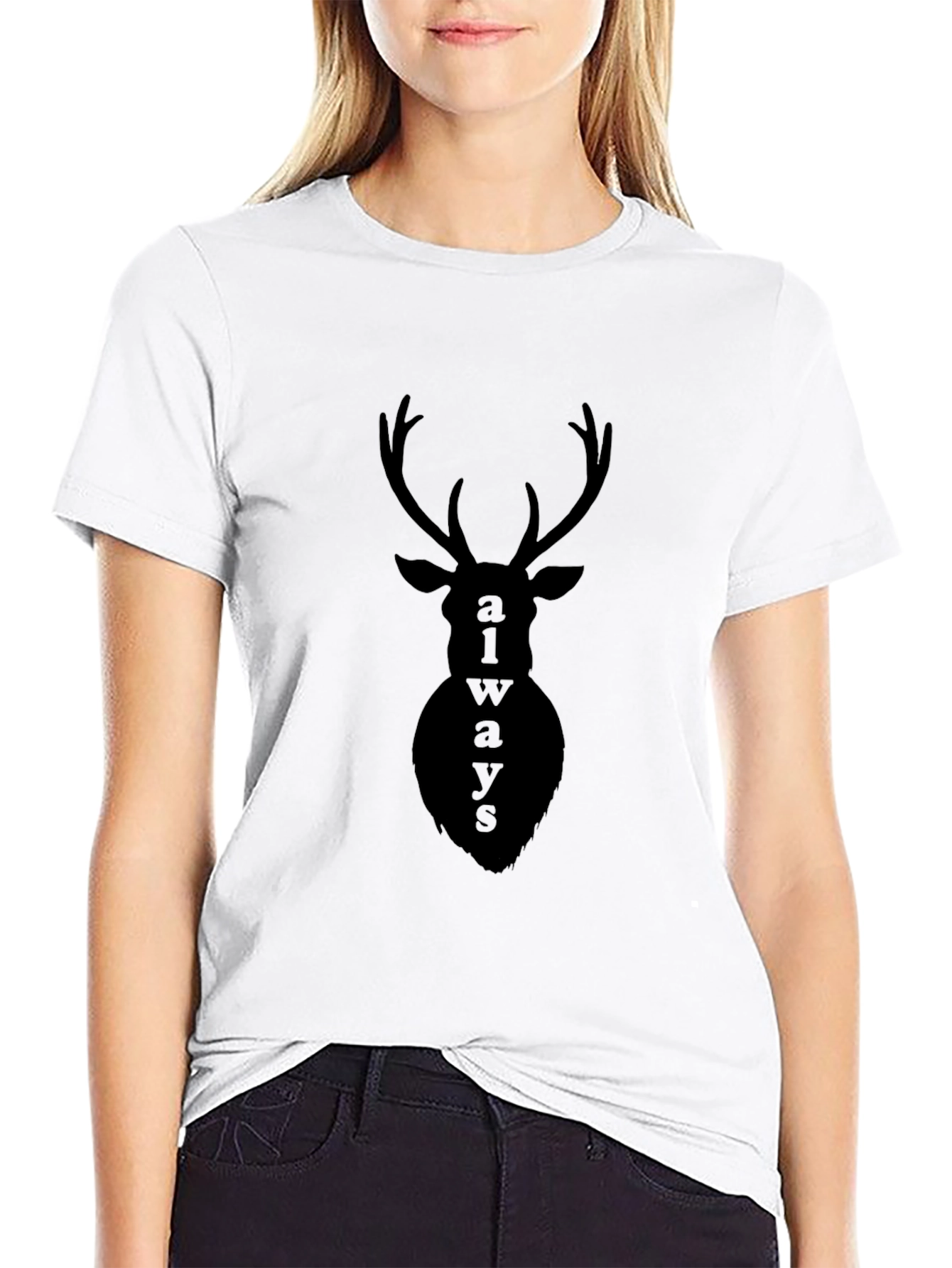 Black Always Deer Graphic Print Black T-Shirt view 9